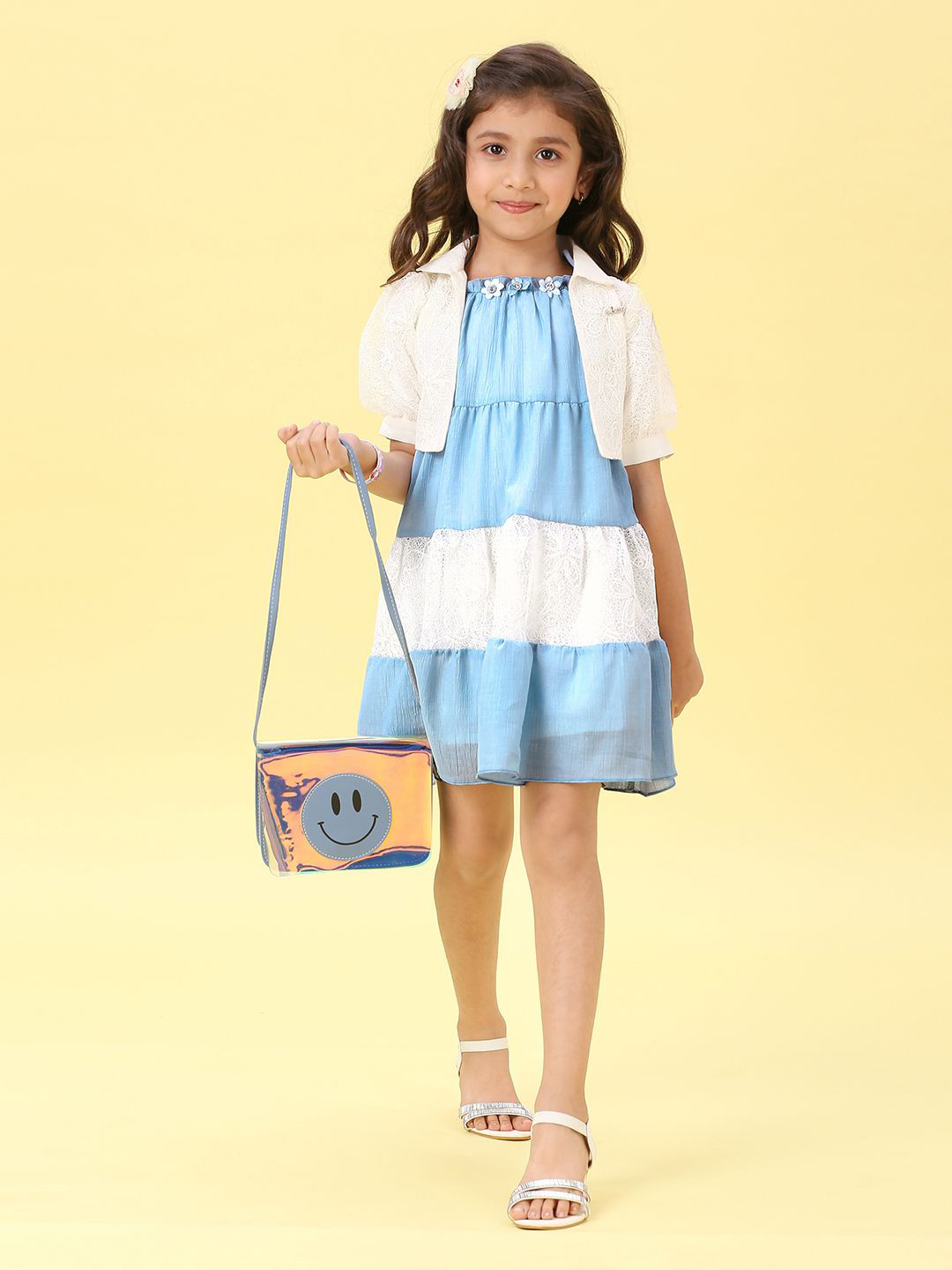 Macwin Girls Colourblocked A-Line Dress With Matching Jacket