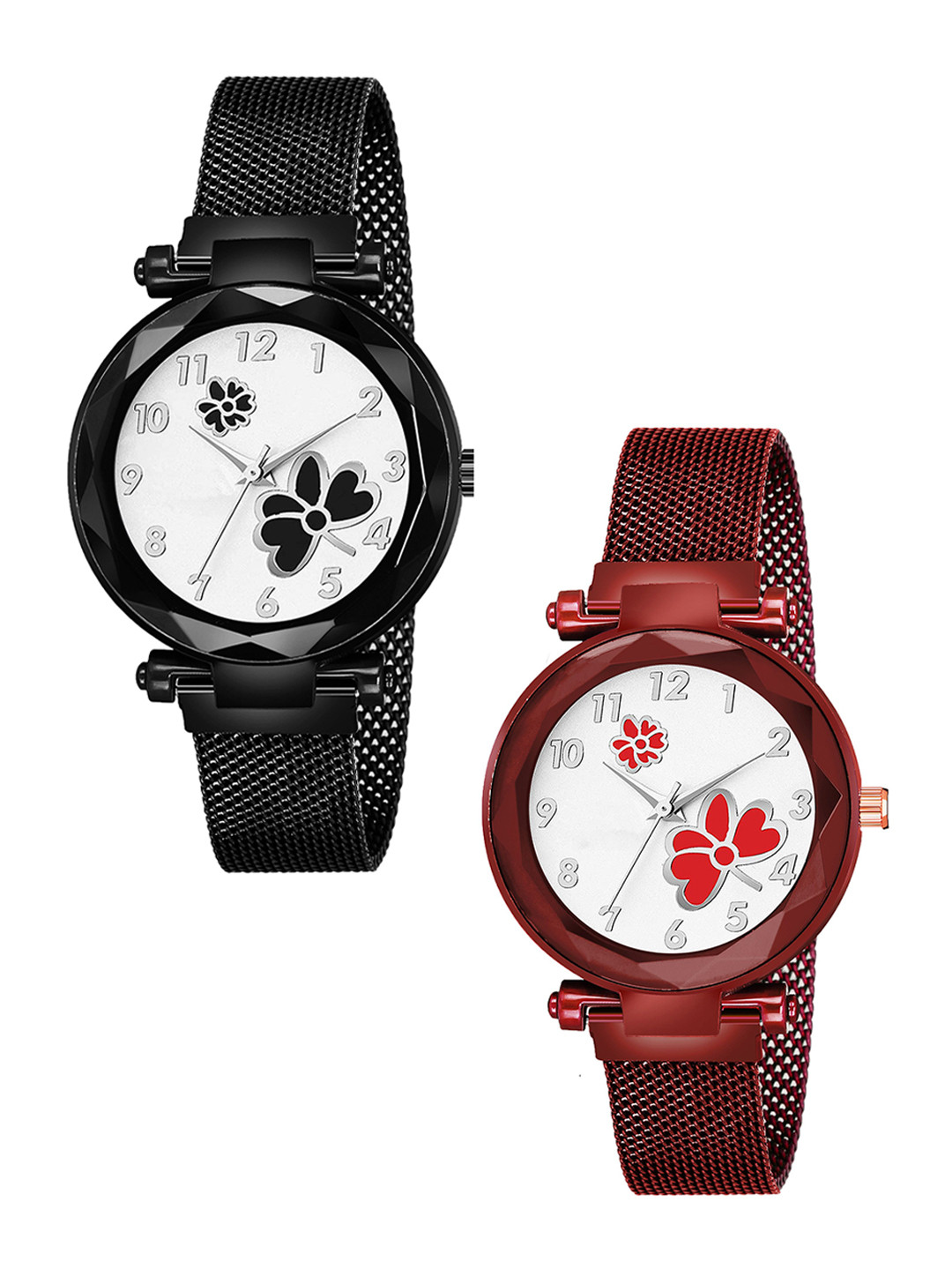 CSAMON Girls Pack of 2 Analogue Watch GR_379 Black 315 Black 379 Red Red Dial