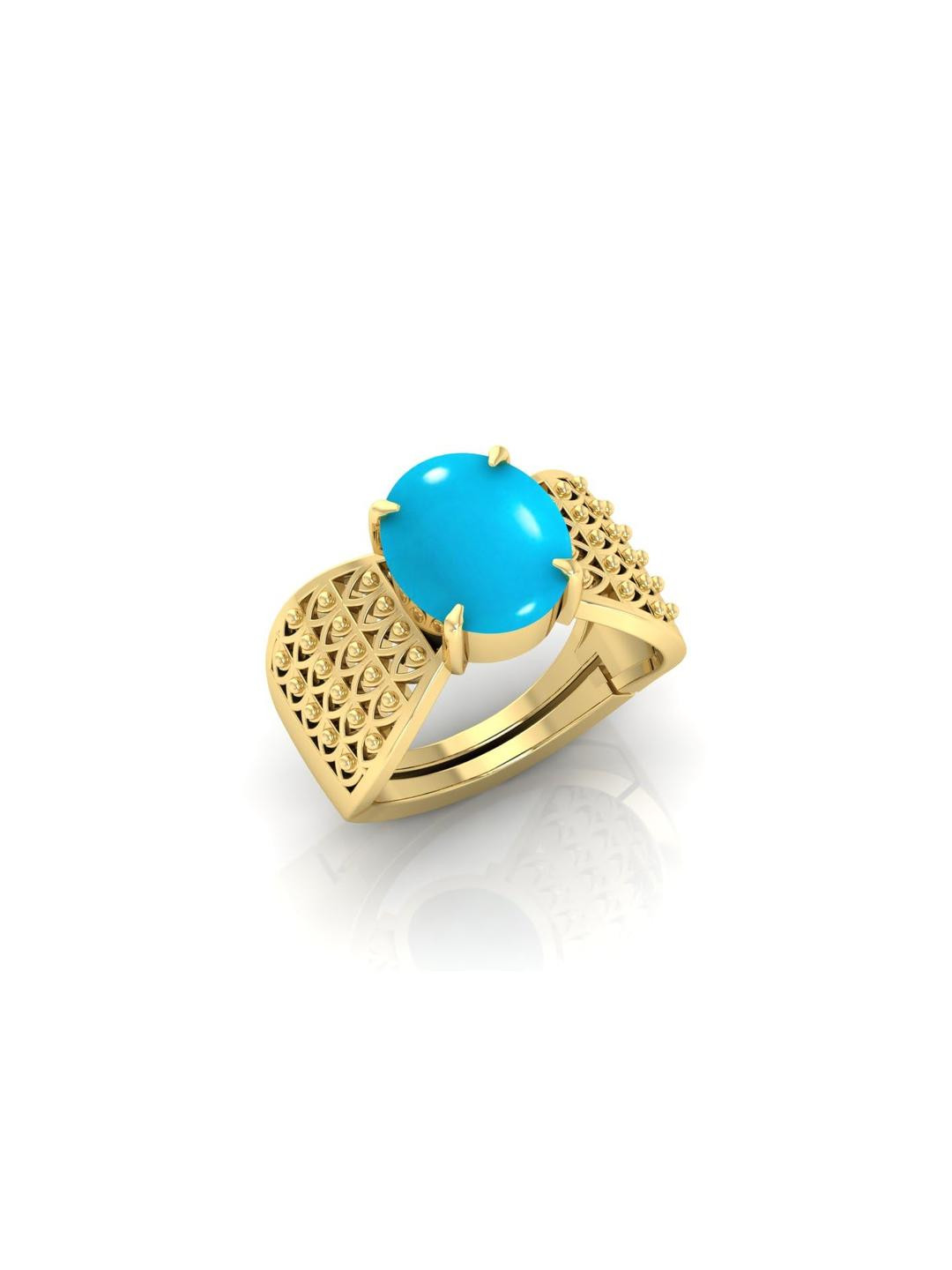 12.25 Ratti Turquoise Stone Original Certified Firoja Gemstone Gold Plated | Adjustable Ring