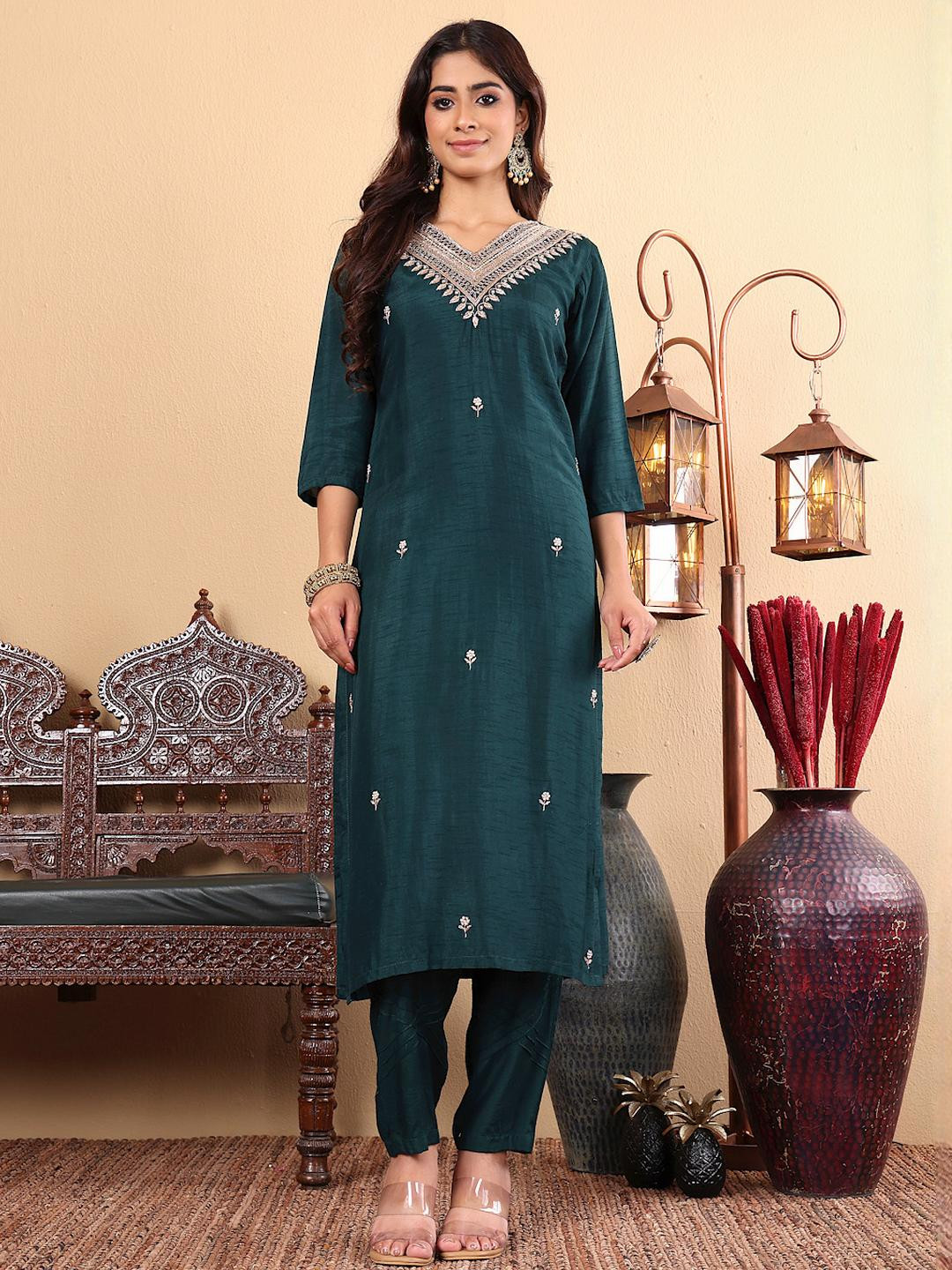 KSUT Green Pure Silk Kurta Sets