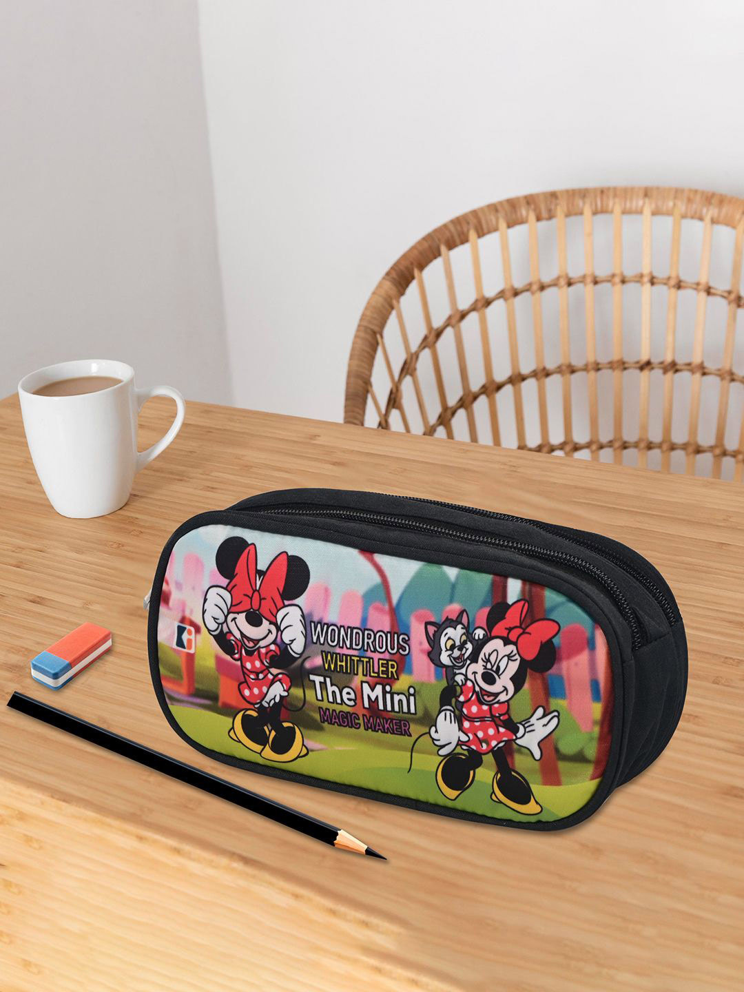 Kuber Industries Kids Set Of 2 Minnie Mouse Printed Two Compartments Pencil Pouchs