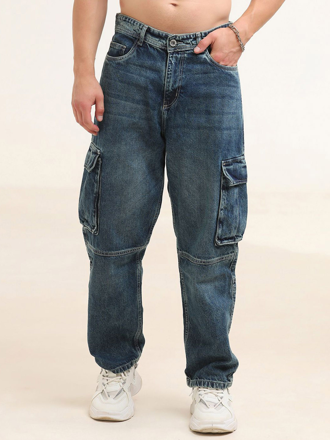 Espanshe Men Cotton Breeze Denim Cargo Jeans