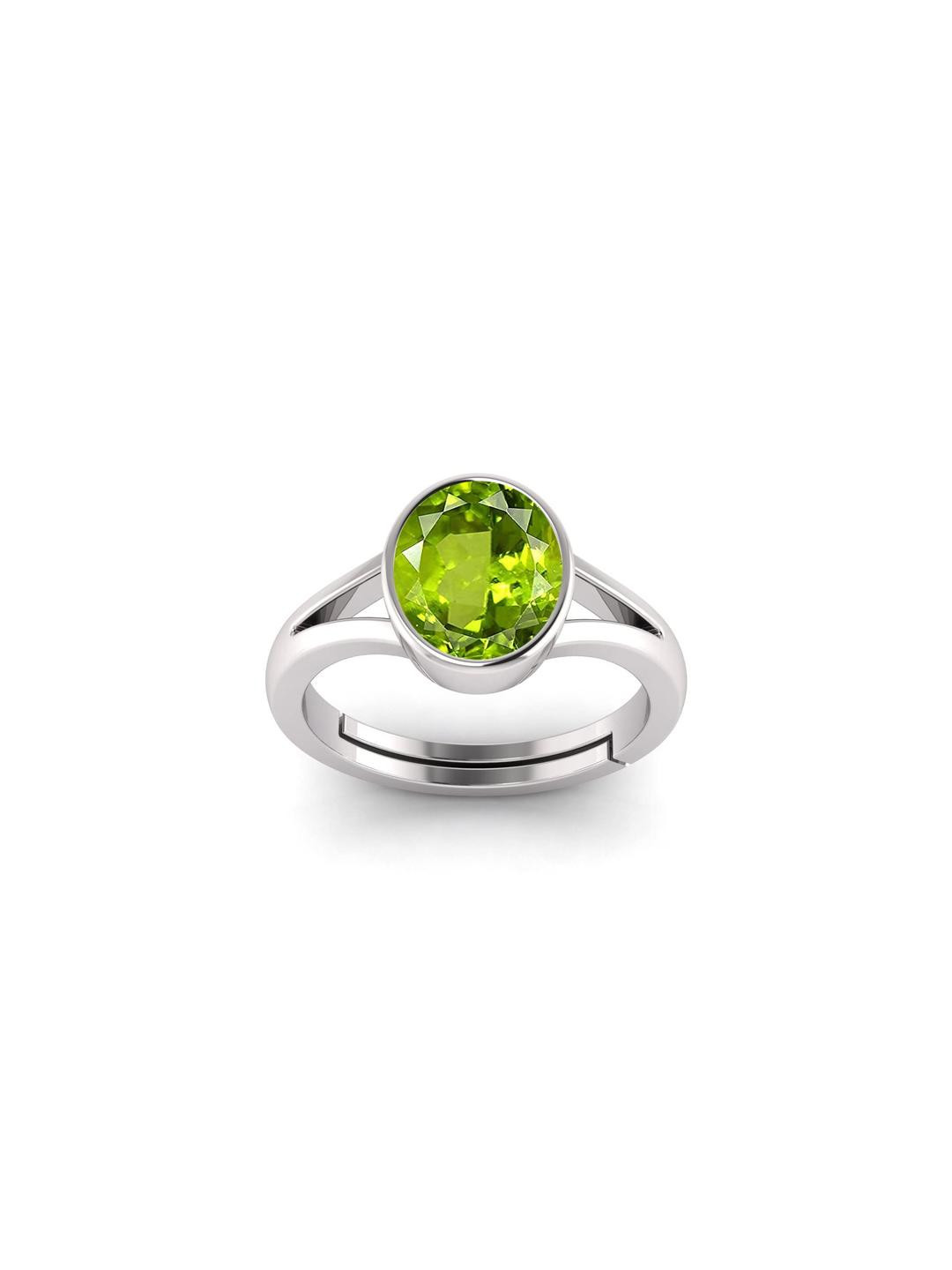 7.25 Ratti Silver Plated Adjustable Peridot Gemstone Natural Birthstone Panna Upratna Stone Ring
