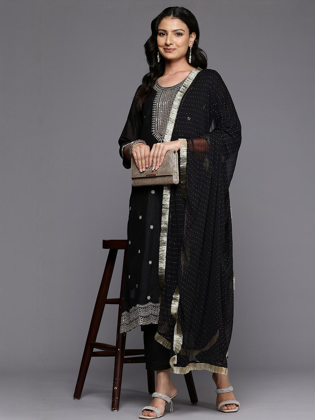 KSUT Black Pure Silk Kurta Sets