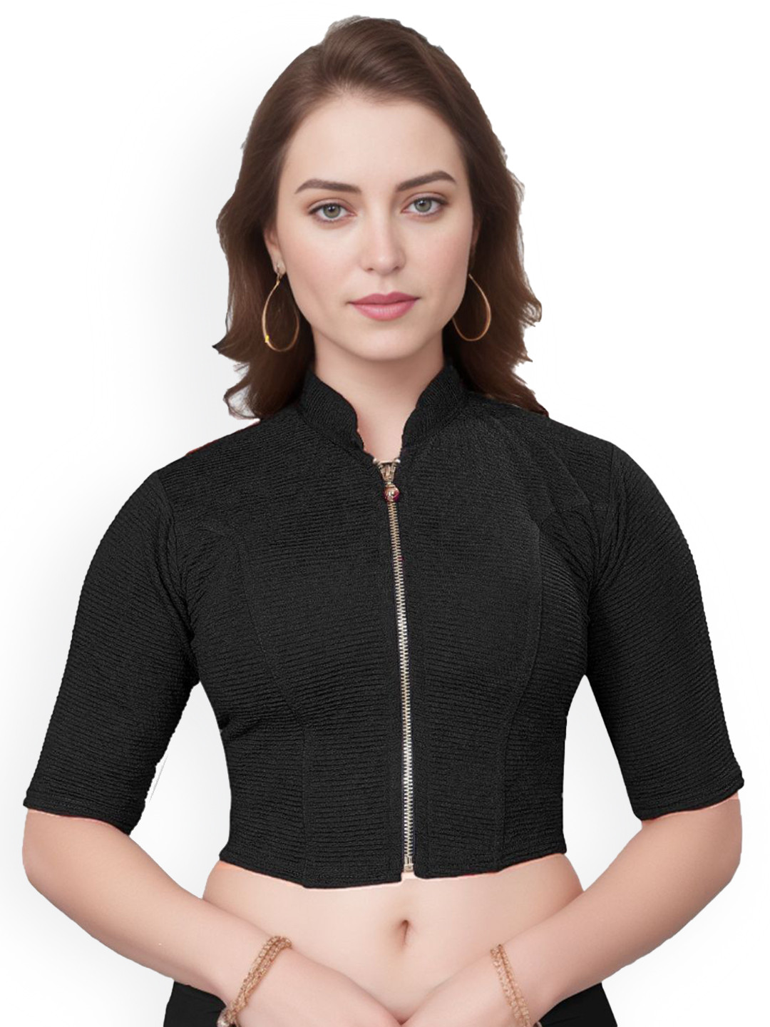 SS Sanket Synthetics Mandarin Collar Saree Blouse