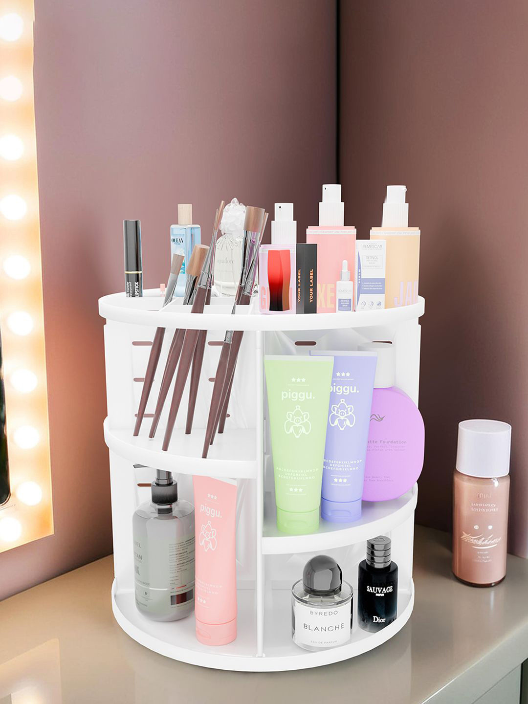 Kuber Industries White Rotating 360 Makeup Makeup Organiser