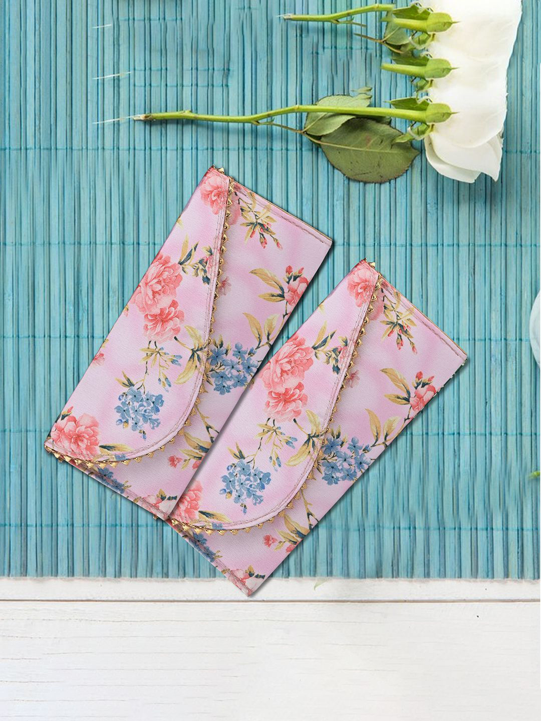 Kuber Industries Set Of 2 Floral Printed Envelopes For Gifting Money With Button