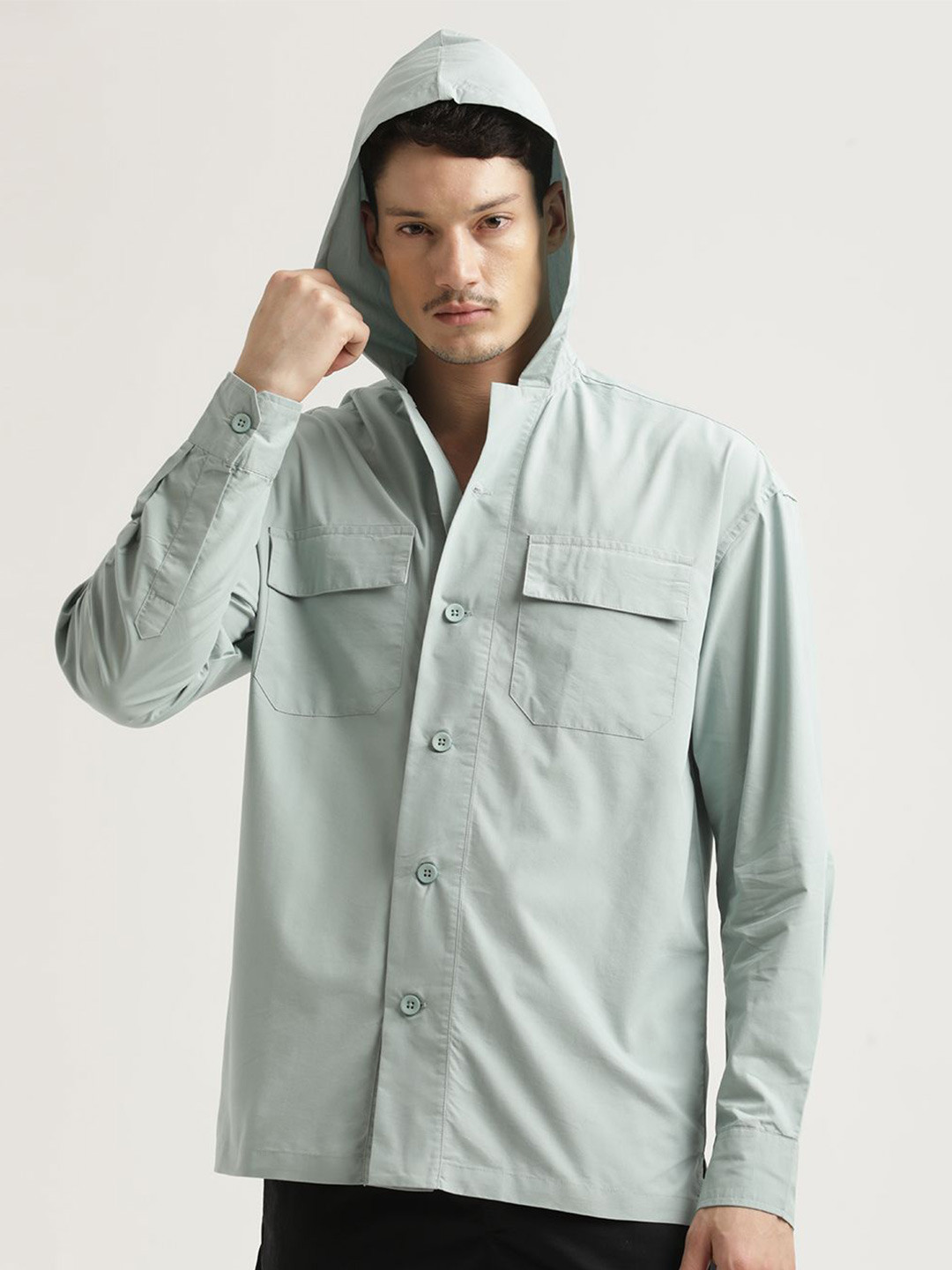 Blu MNKY Smart Hood Collar Slim Fit Casual Shirt