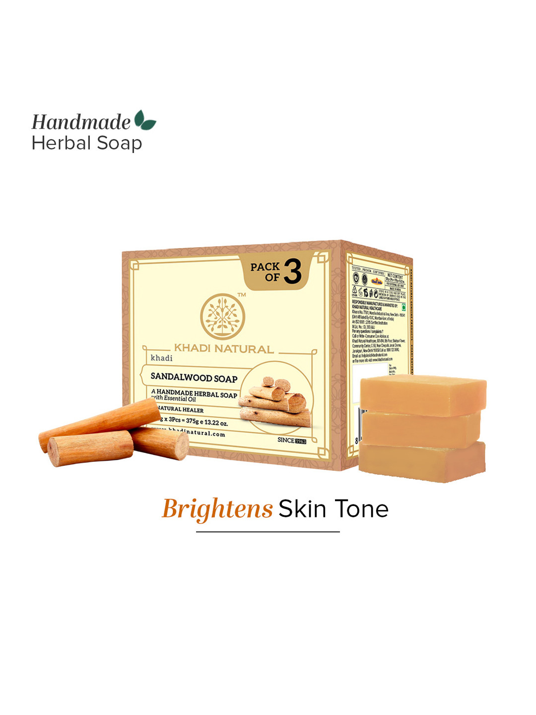 Khadi Natural Set of 3 Ayurvedic Sandalwood Soaps