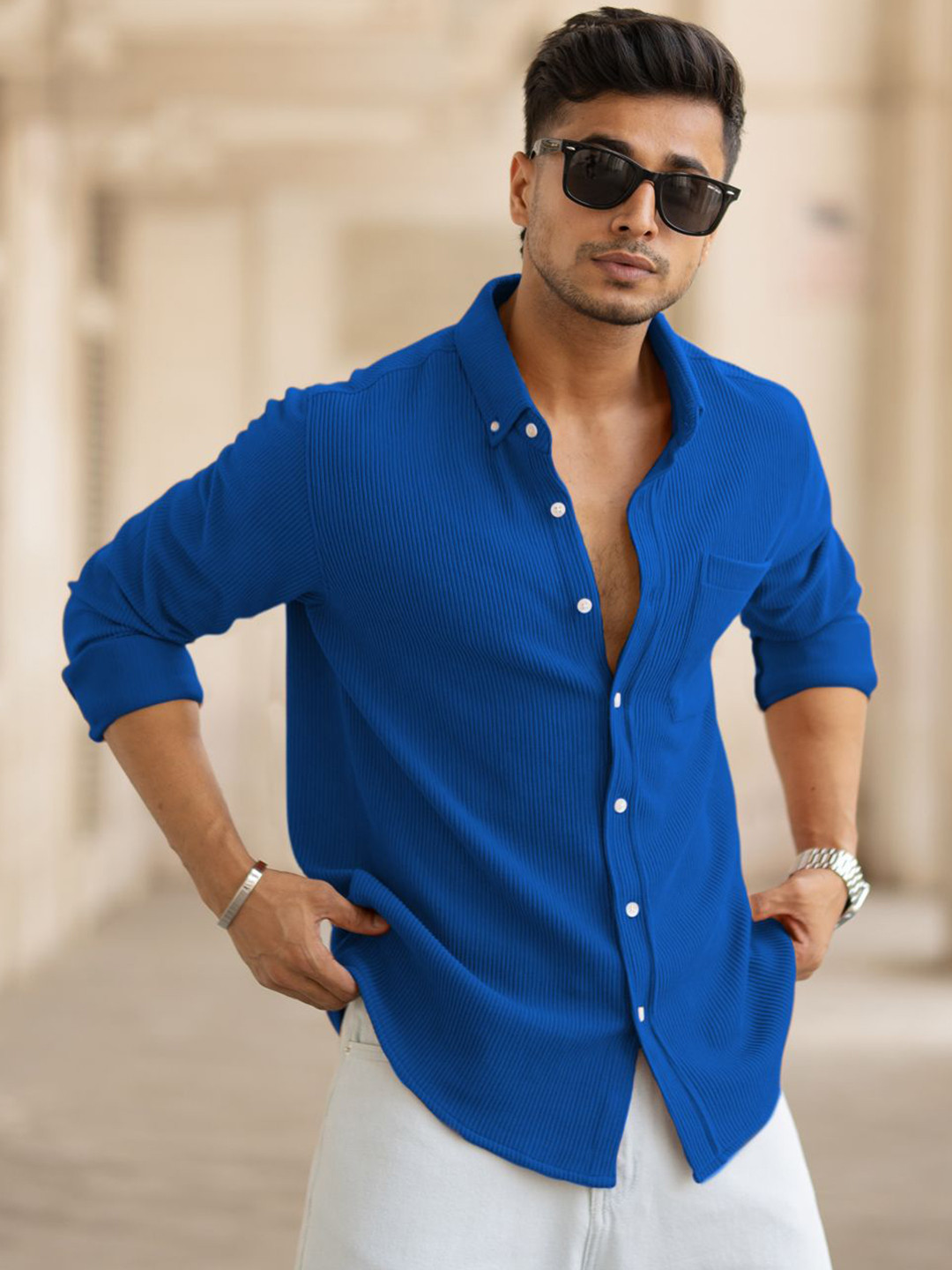 Powerlook SS25 Structured Knit Casual Shirt