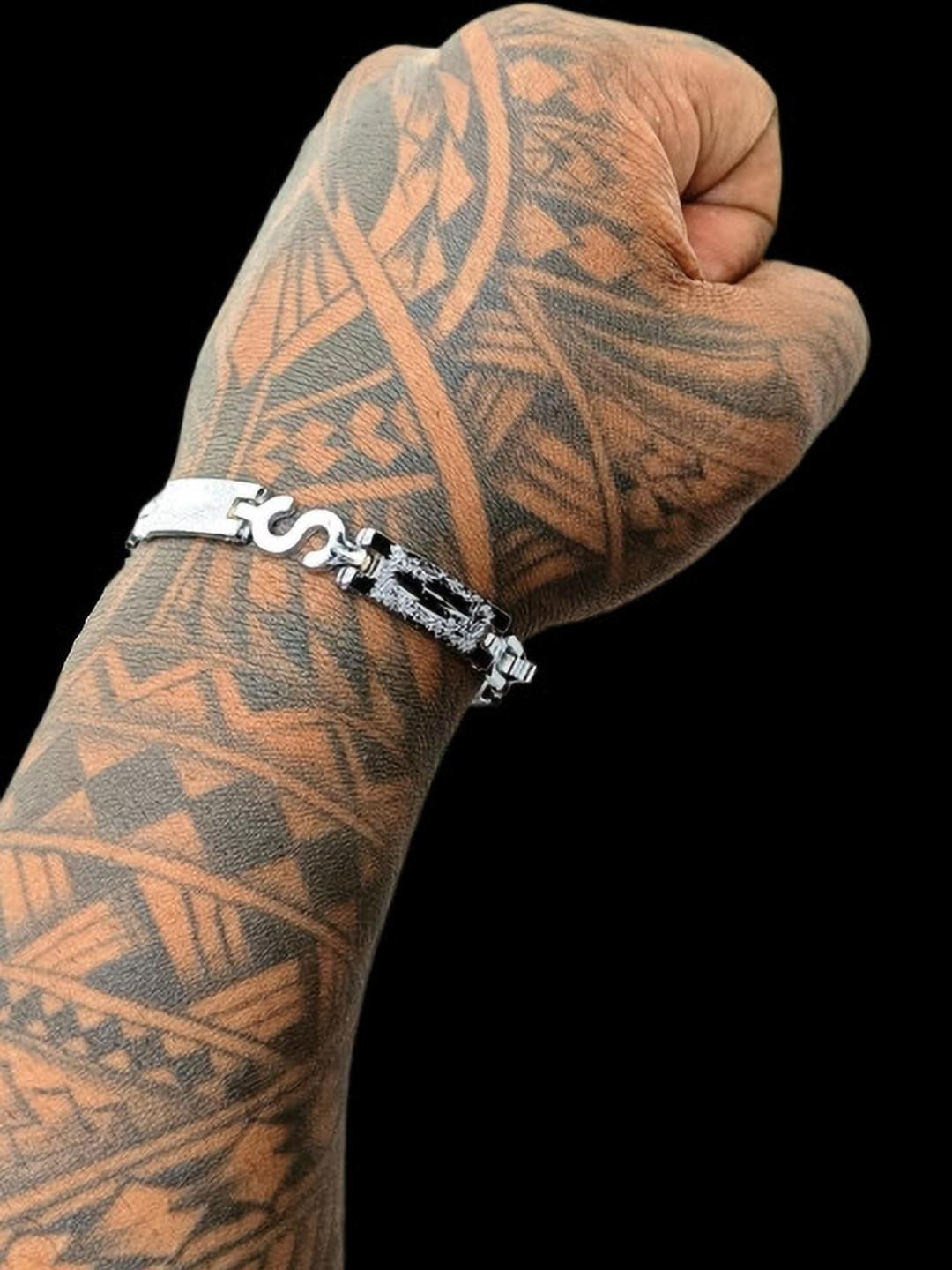 Dynamic Retail Global Men Silver Color Silver-Plated Ethnic Link Bracelet