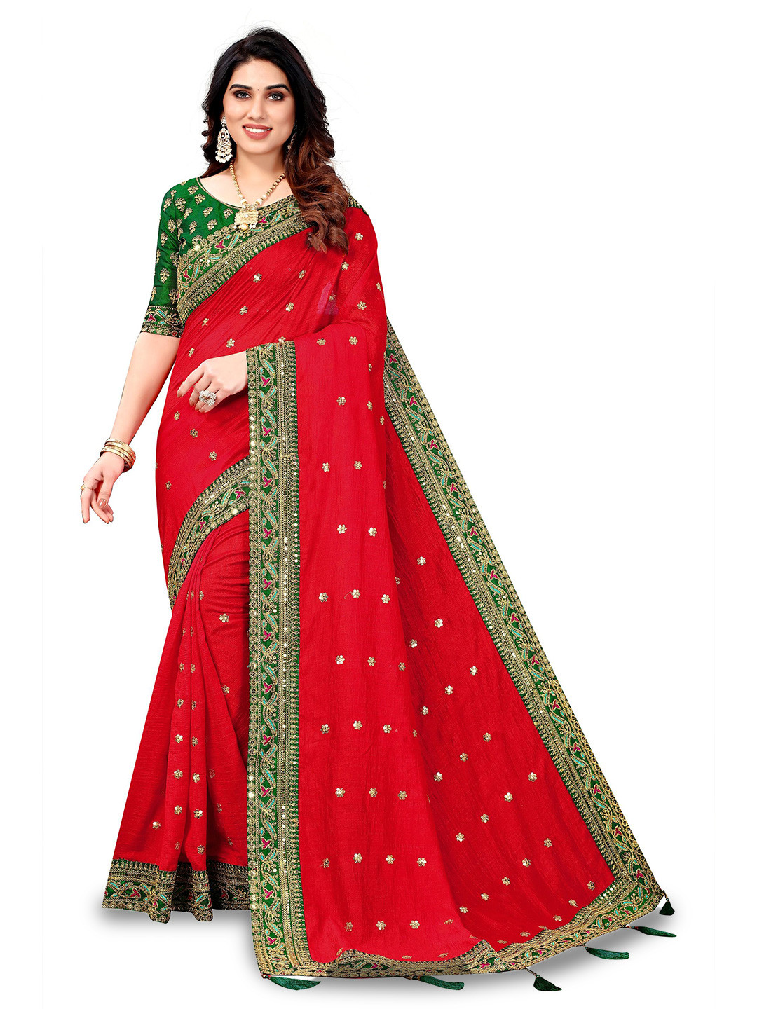 A.G.M.G FASHION Embroidered Sequinned Embellished Saree