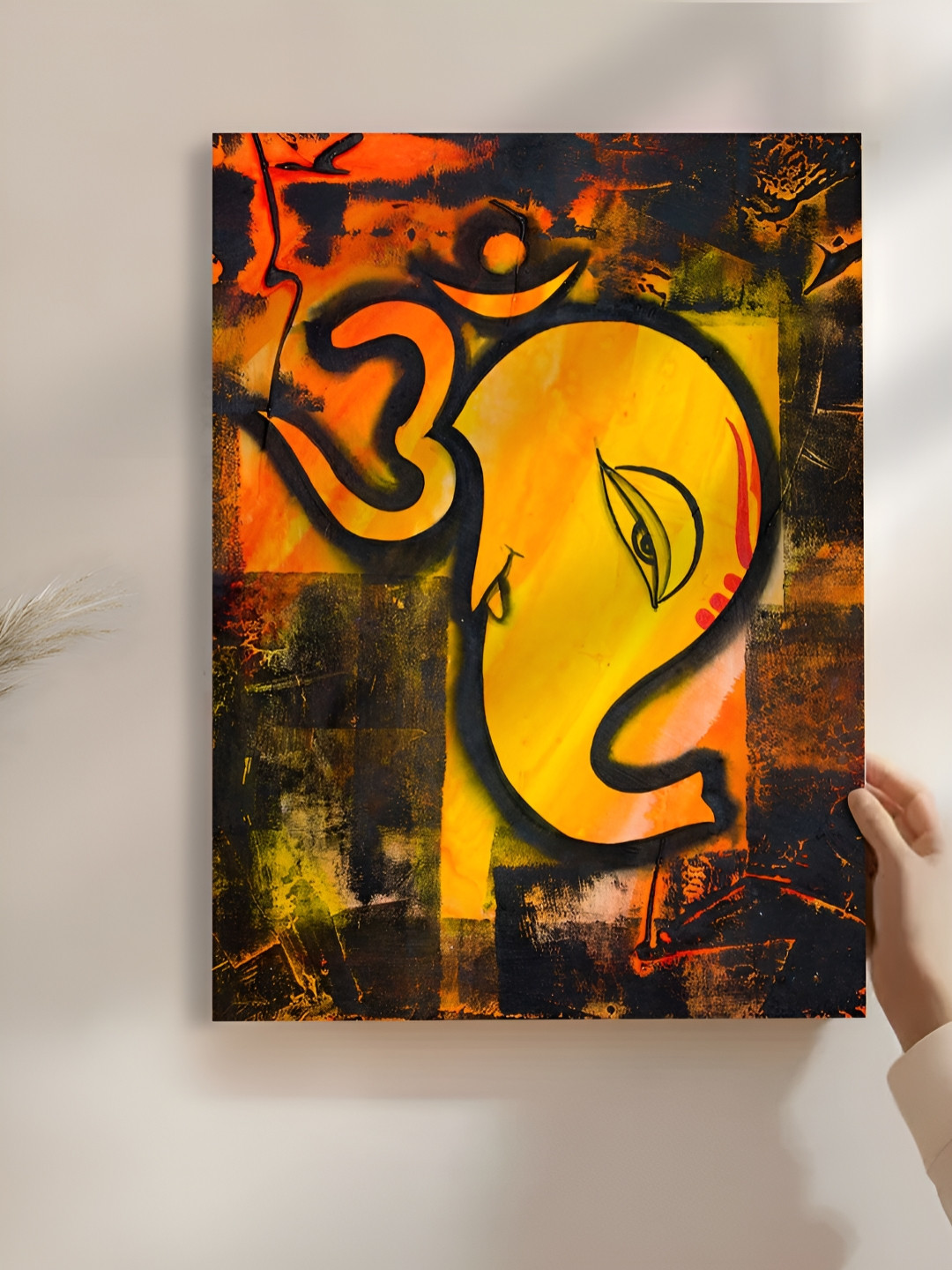 Myntra Elegant Homes Yellow & Brown OM Ganesh Ji Theme Wall Art
