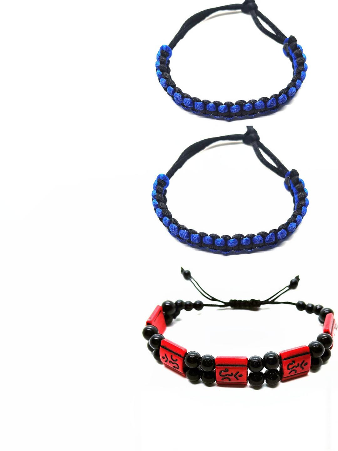 Dynamic Retail Global Women Pack Of 3 Blue & Red Beaded Drawstring Bracelets
