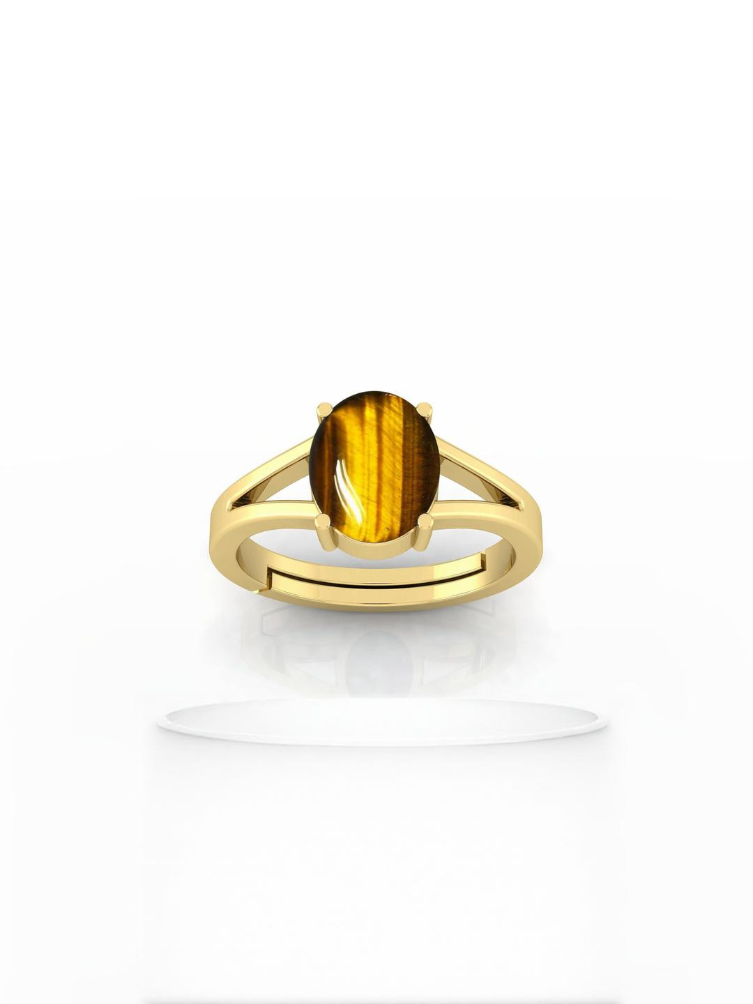 7.25 Ratti Yellow Crystal Natural Tiger's Eye Adjustable Ring Certified Stone for Men and Women