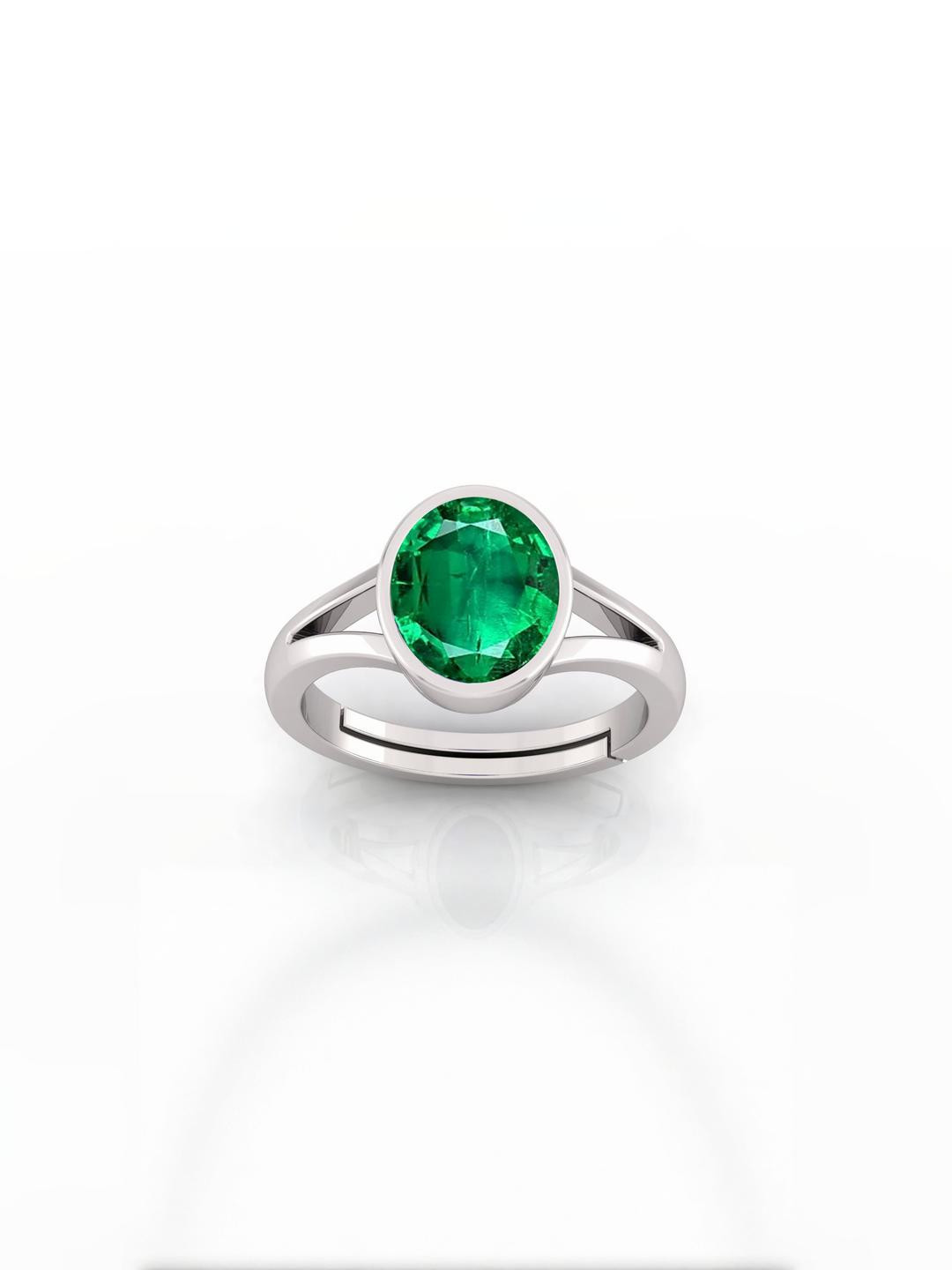 Todani Jems Unisex Silver Plated Panna Emerald Stone Ring