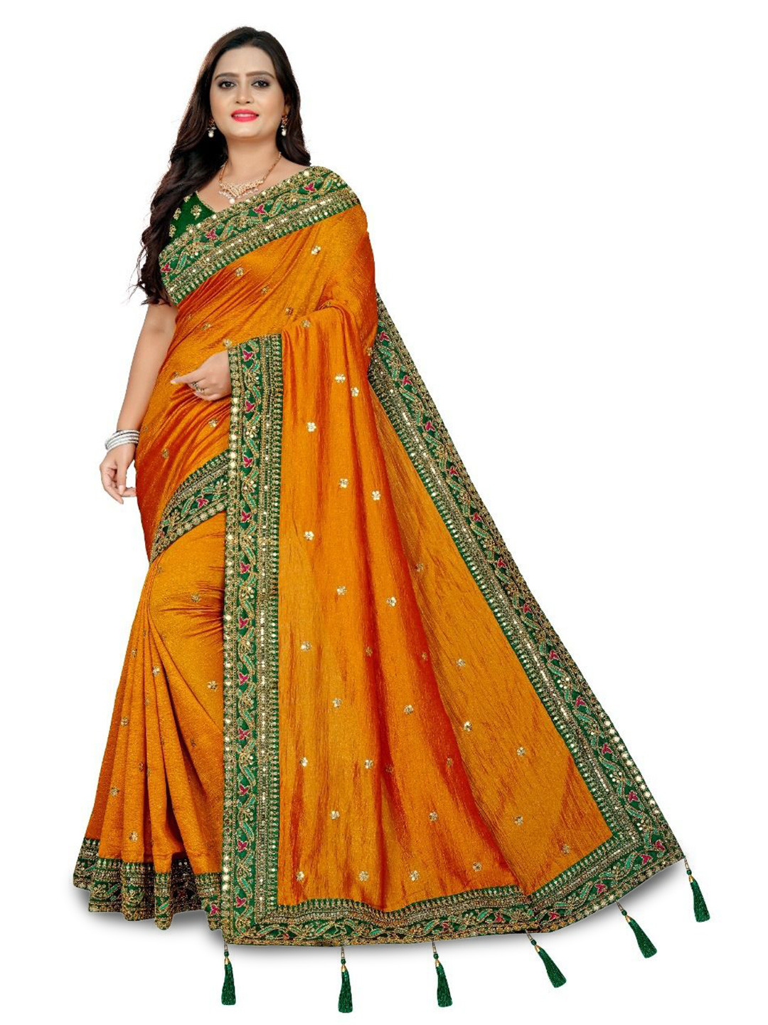 A.G.M.G FASHION Ethnic Motifs Embroidered Sequinned Saree