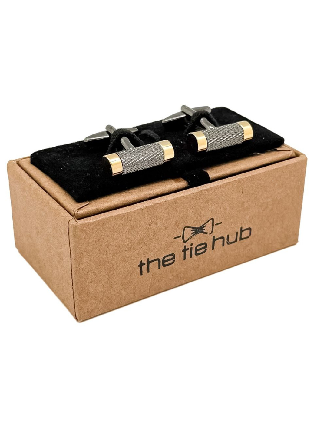 The Tie Hub Men Geometric Gunmetal & Gold-Tone Brass Barrel Cufflinks