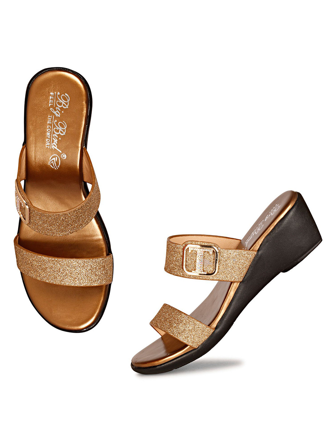 BIG BIRD FOOTWEAR Women Metallic Wedge Heel Sandals