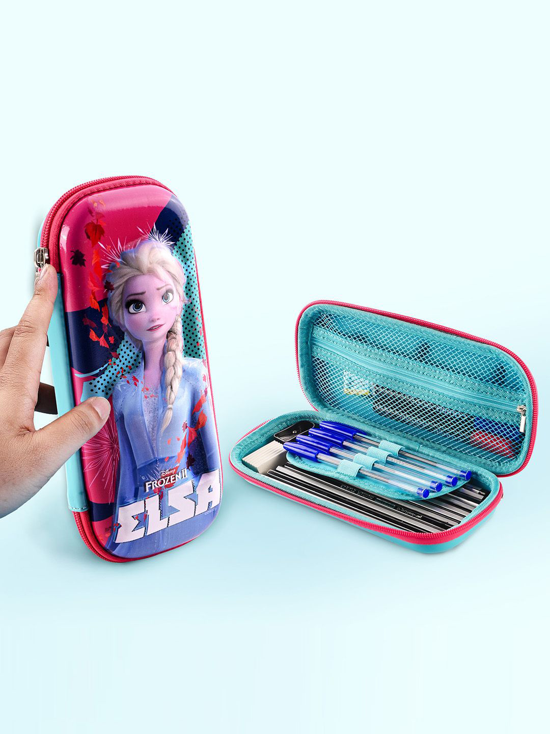 Kuber Industries Pack of 2 Frozen Elsa Printed Waterproof 3D Pencil Boxes