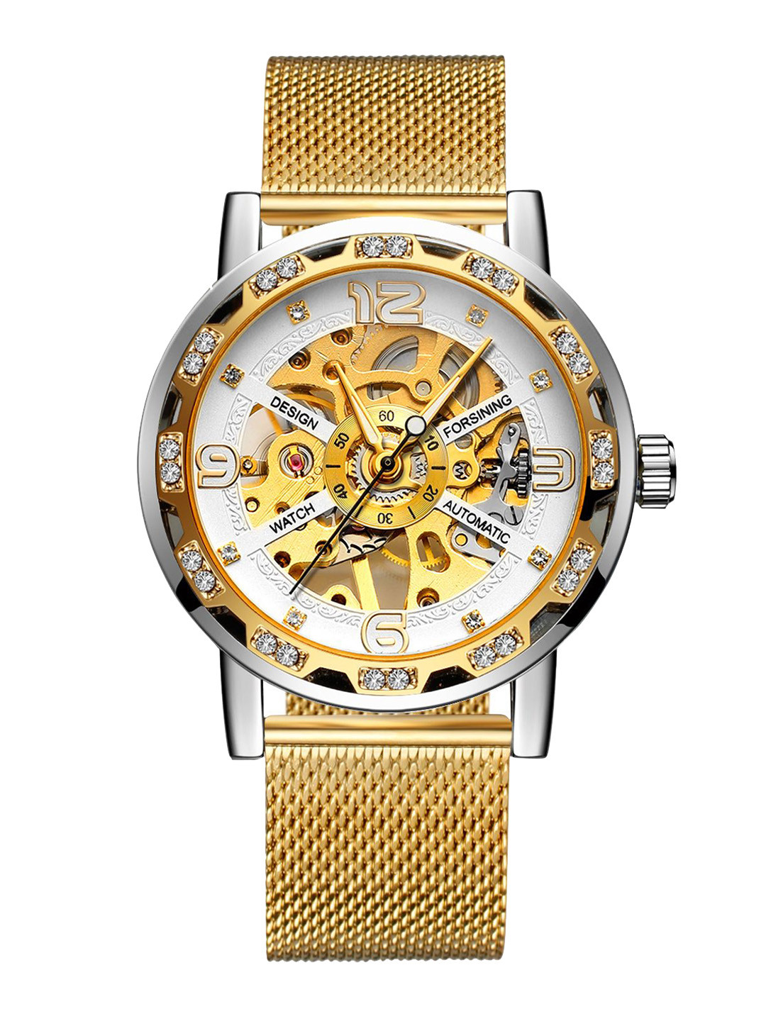FORSINING Men Automatic Skeleton Anglog Dial Watch with Stainless Steel Strap