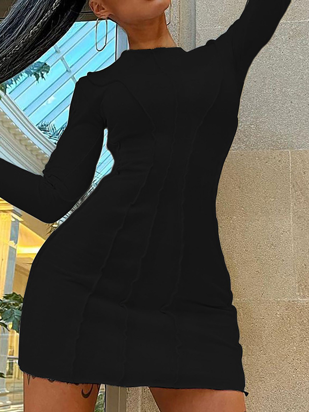 bebe Black Mock Neck Full Sleeves Bodycon Mini Dress