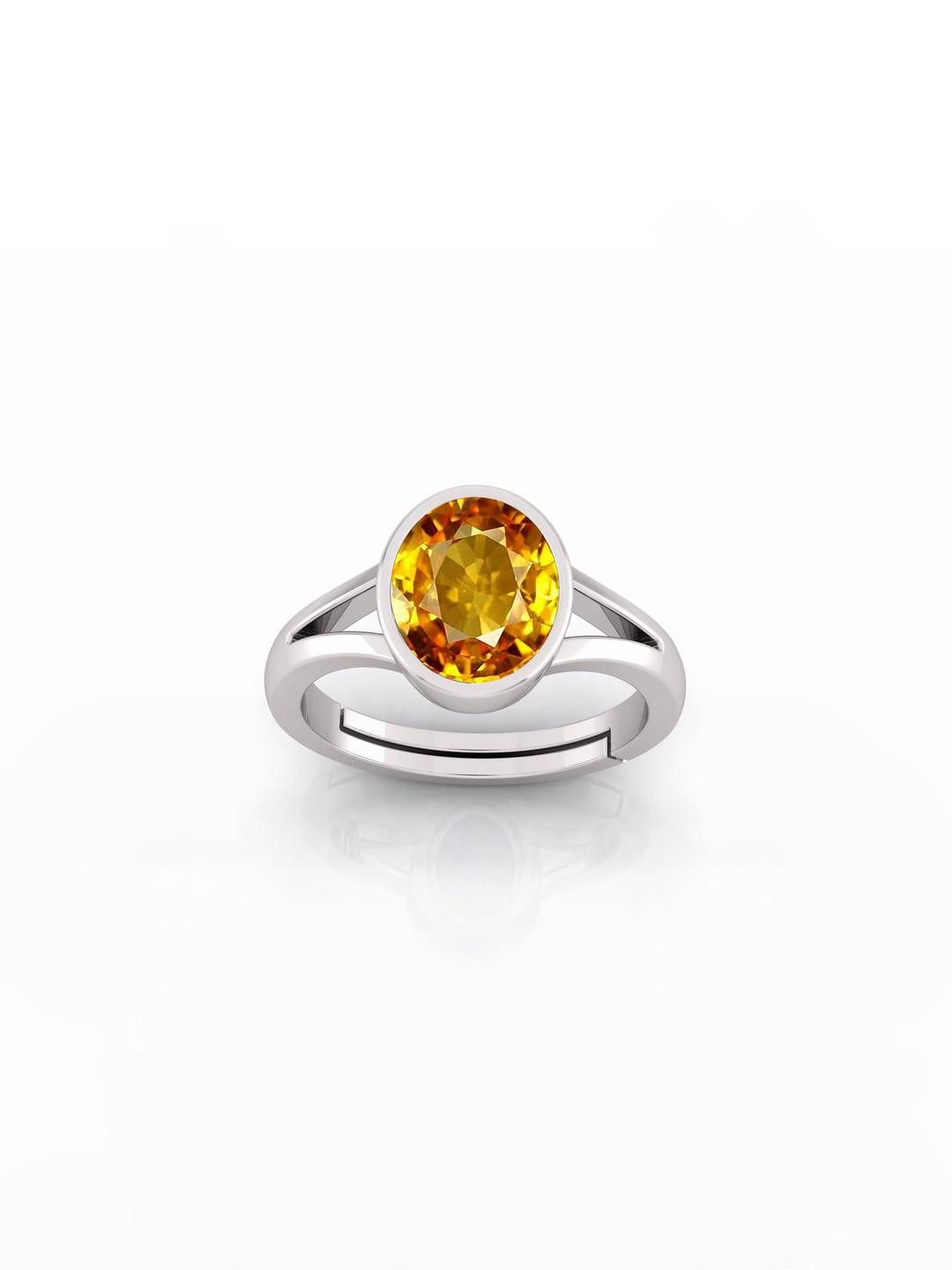 7.25 Ratti Silver Plated Pukhraj Yellow Sapphire Gemstone Natural Birthstone Stone Ring