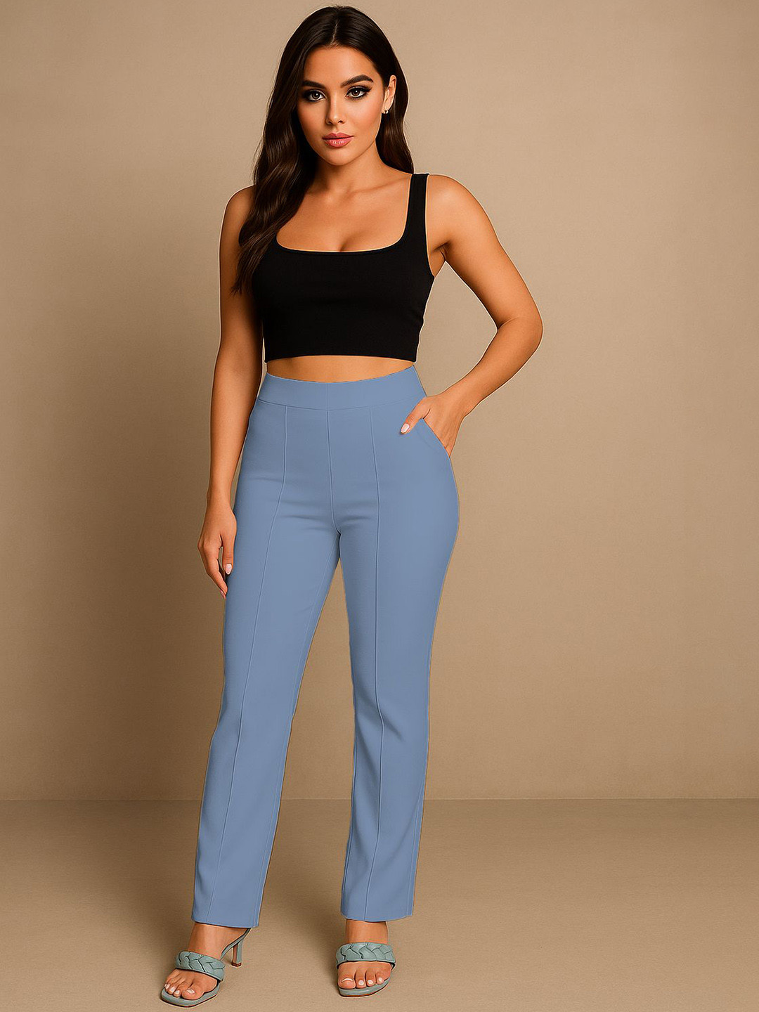 SWADESI STUFF Women Blue Straight Fit Formal Trousers