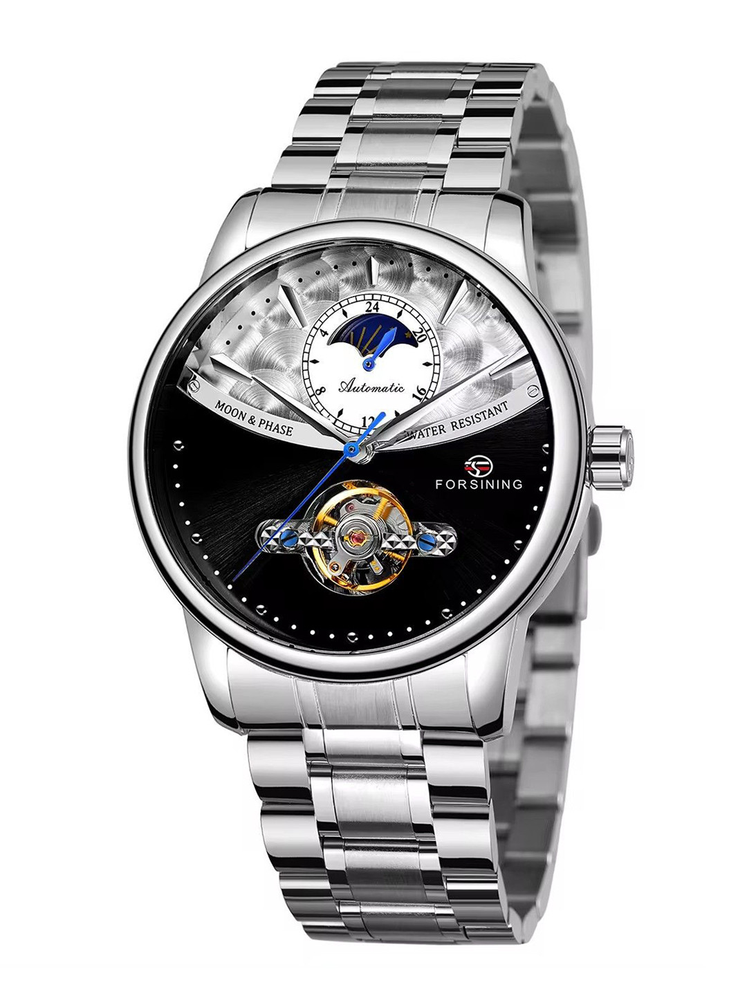FORSINING Men Automatic Mechanical Watch with Round Dial & Stainless Steel Strap