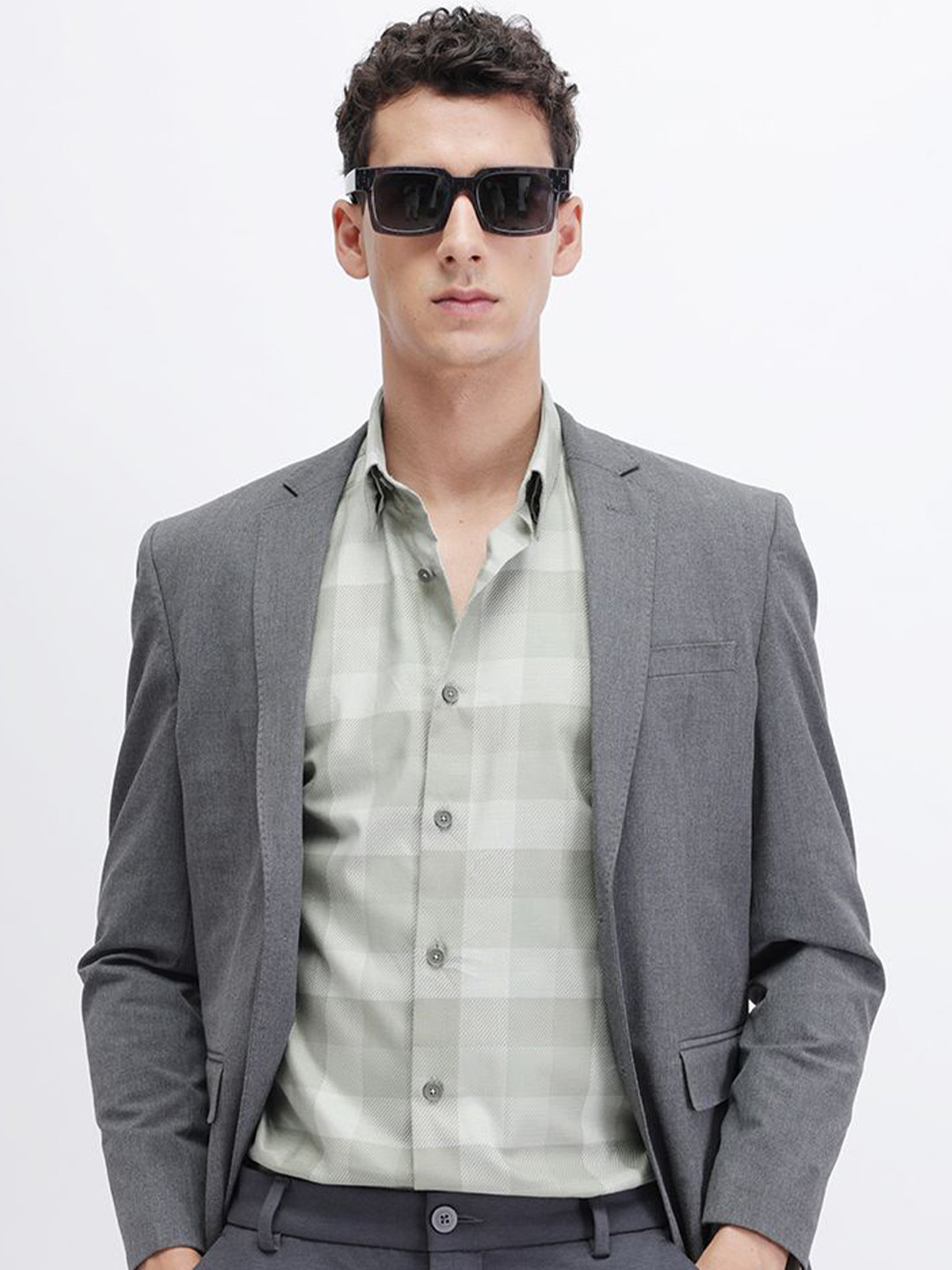 The Collection India Slim Zeta Swamp Checked Slim Fit Cotton Casual Shirt