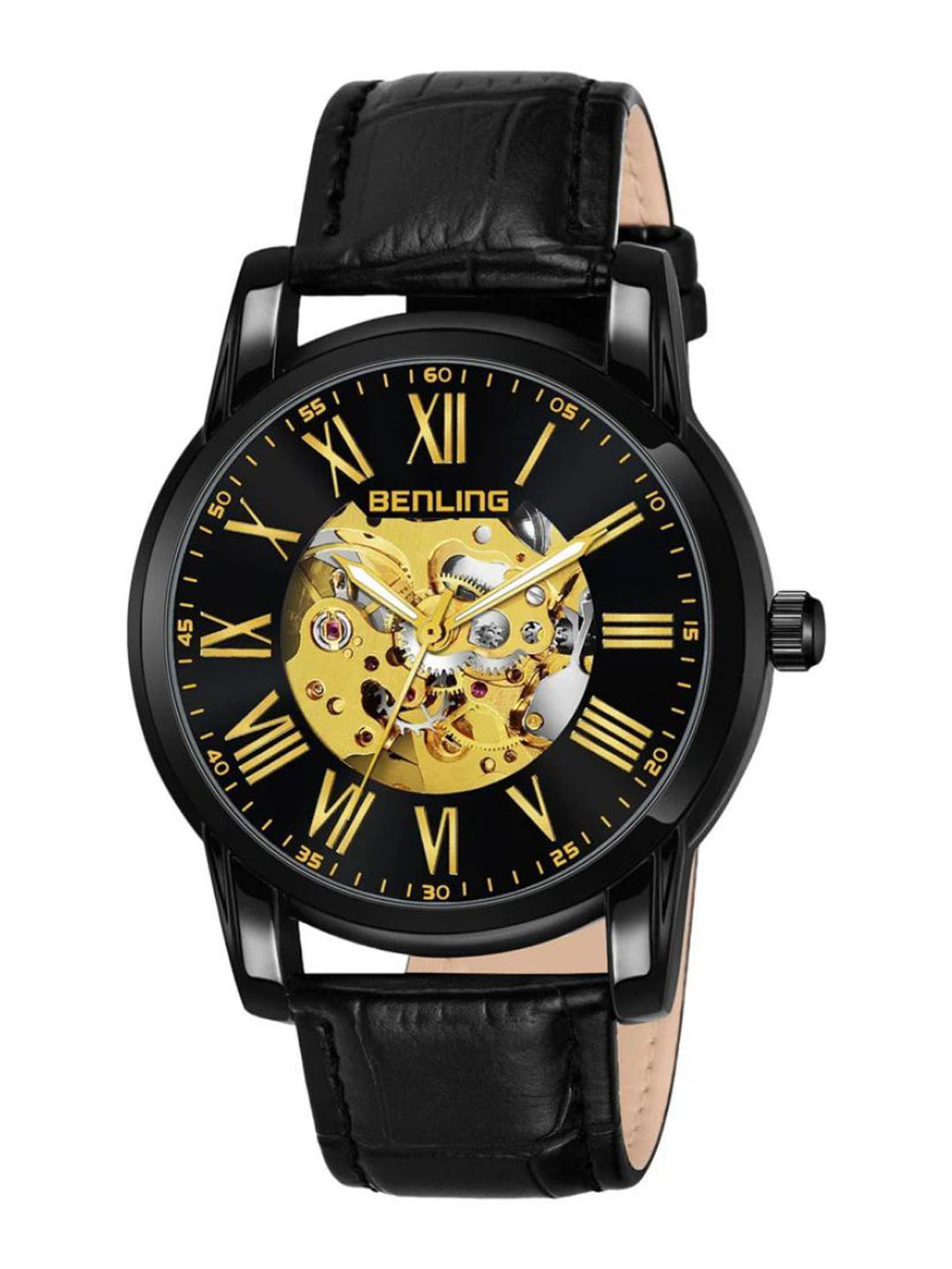 BENLING Men Enigma Round Dial & Stainless Steel Straps Analogue Watch BL-1025-BLK