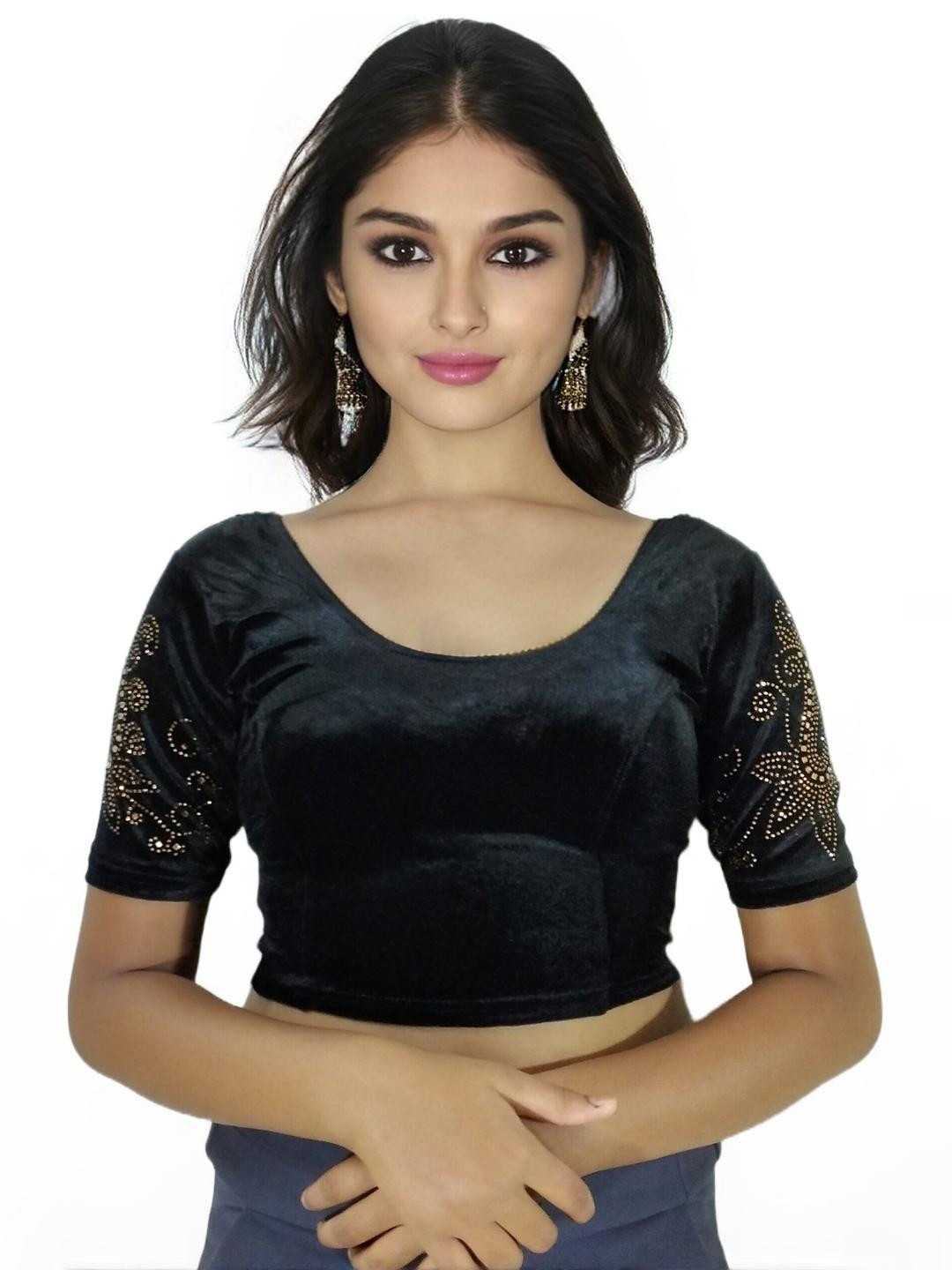 PU FASHION Women Black Saree Blouse