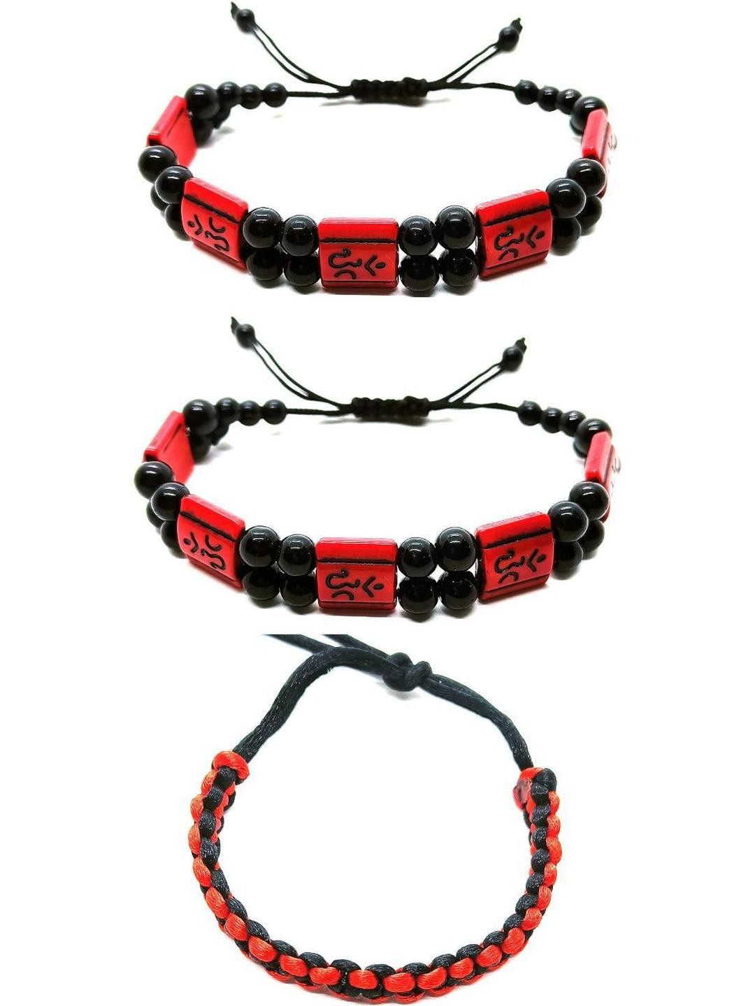 Dynamic Retail Global Women Pack Of 3 Red Beaded Drawstring Bracelets