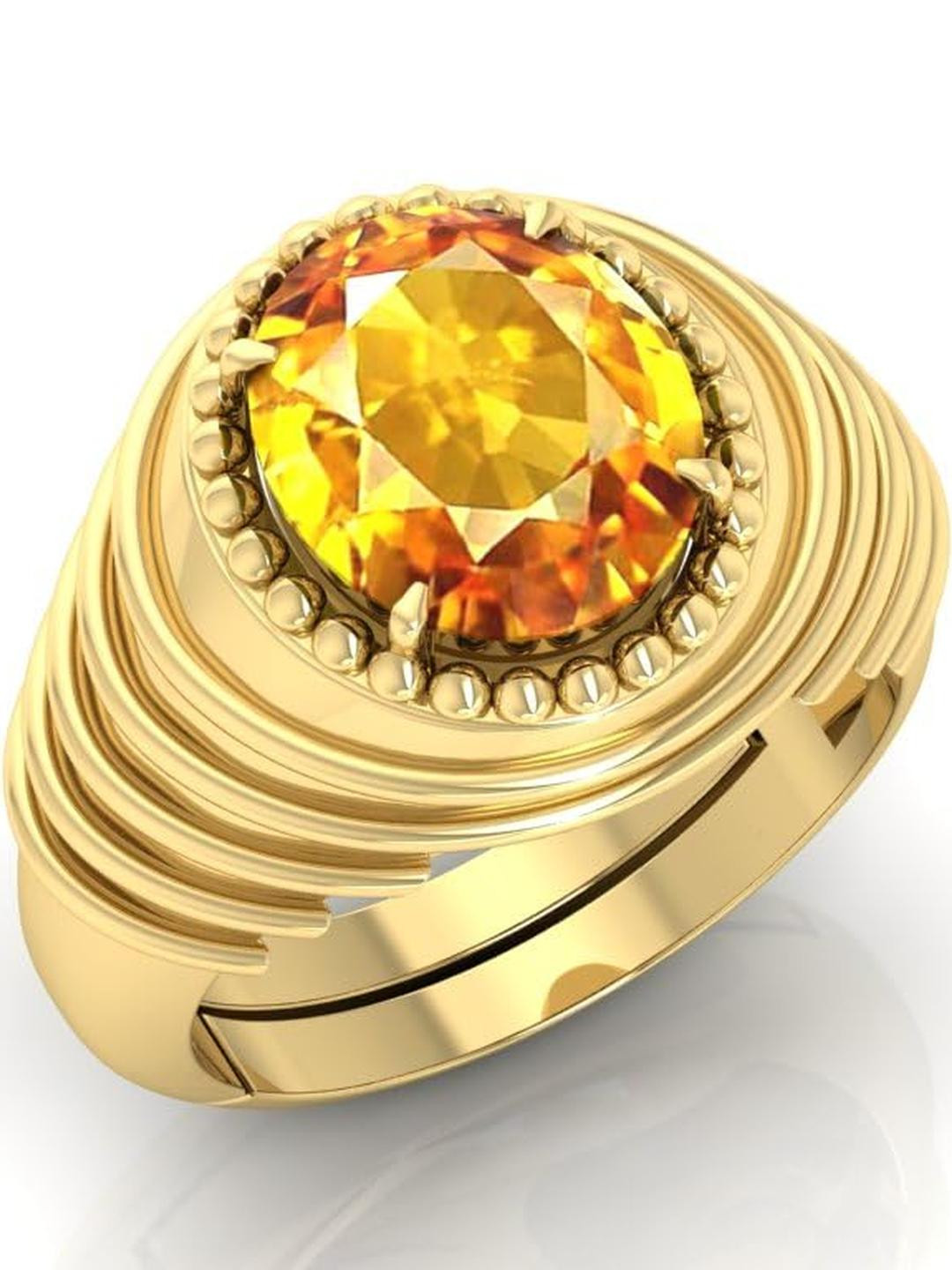 14.25 Ratti Pukhraj Stone Original Yellow Sapphire Gemstone Gold Plated Adjustable Ring