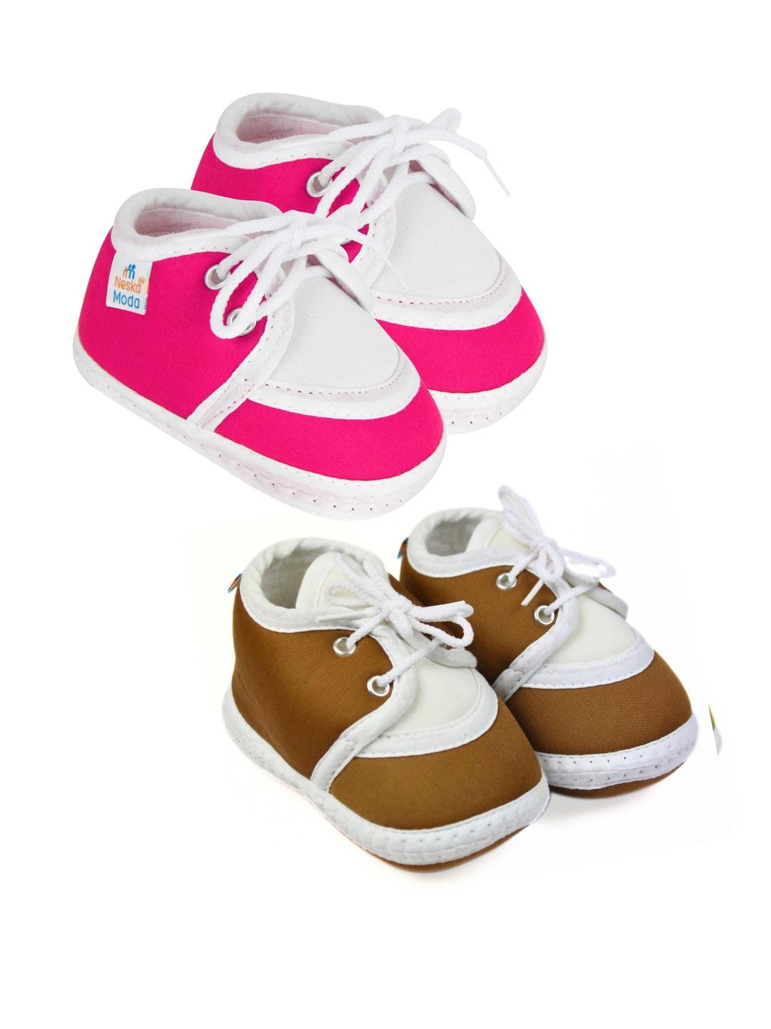 Neska Moda Newborn Baby 6 To 12 Month 2 Pair Combo Skin Friendly Soft Cotton Lace Shoes Booties