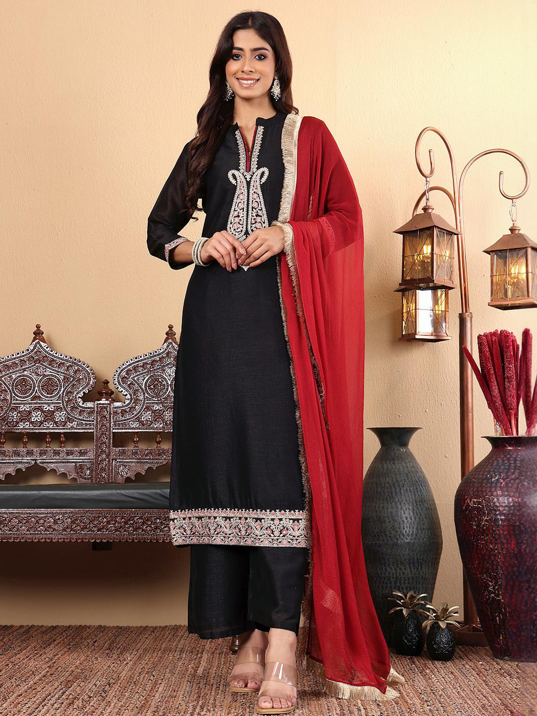 KSUT Black Silk Blend Kurta Sets