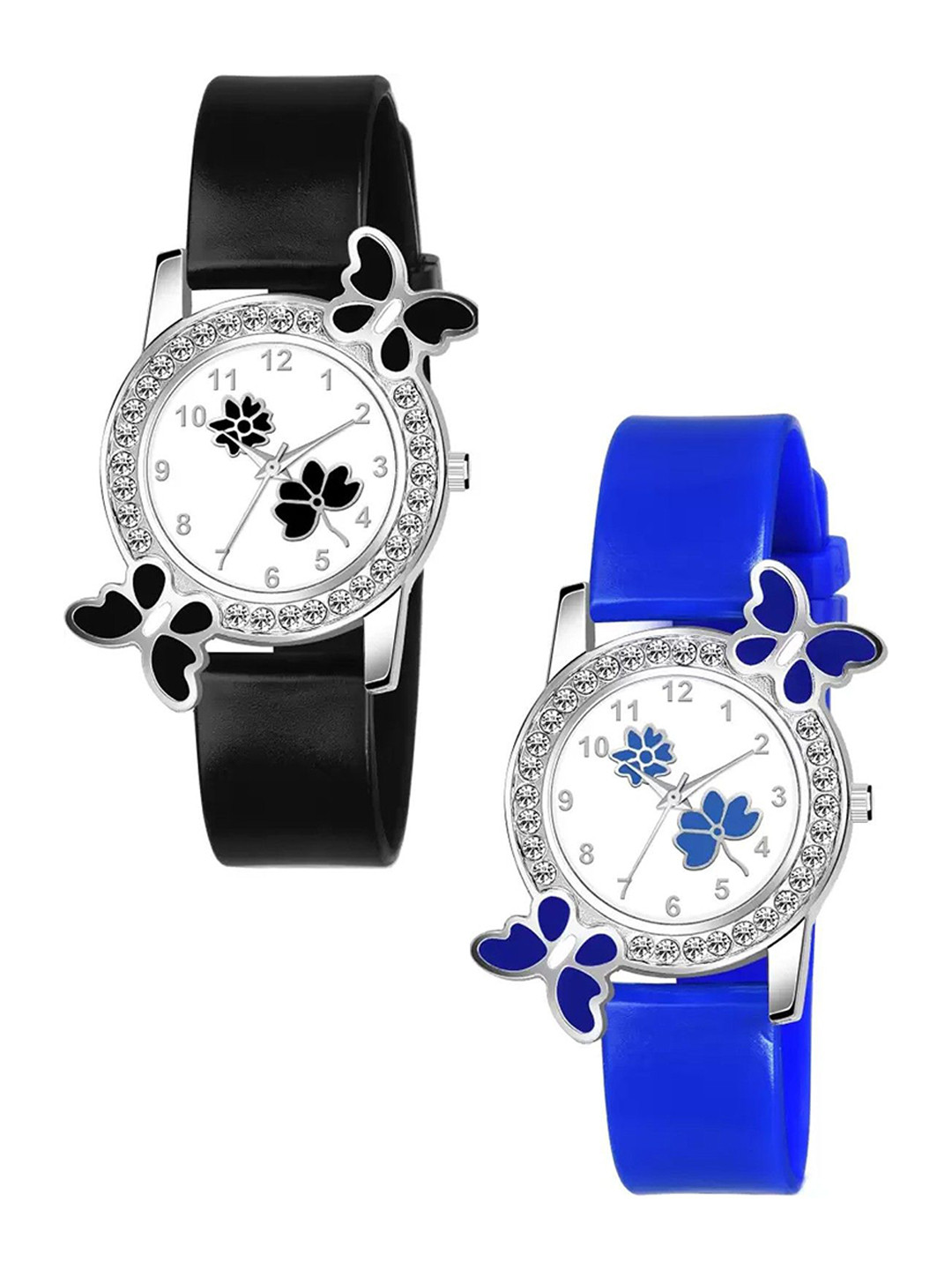 CSAMON Women Set Of 2 Embellished Dial & Regular Straps Analogue Watch 328 BLK315 BLU315
