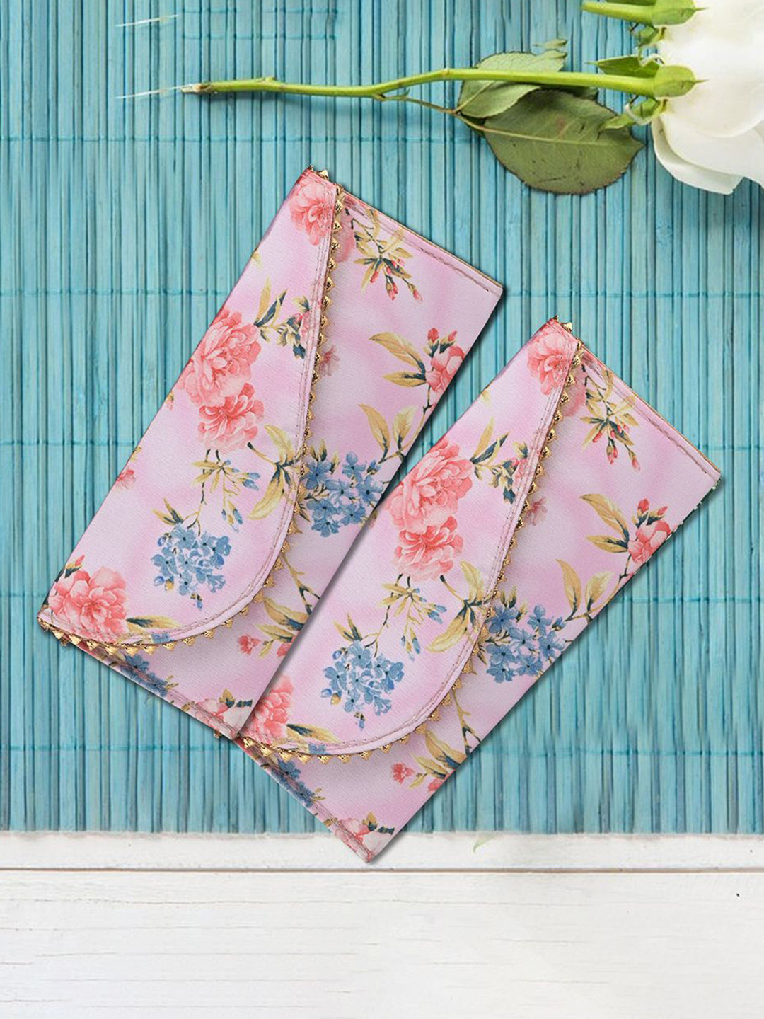 Kuber Industries Set Of 6 Floral Printed Silk Shagun Money Envelopes With Button