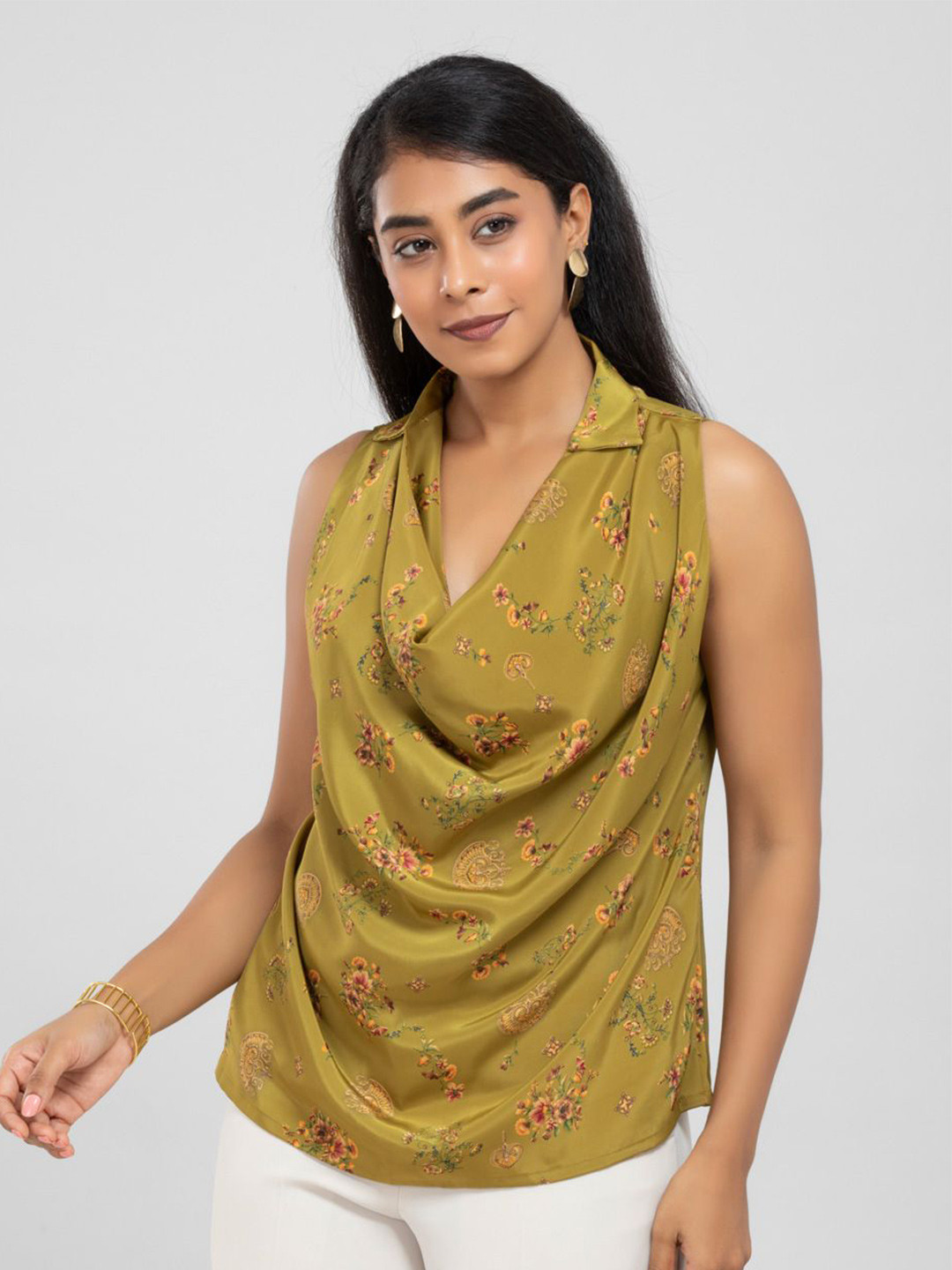 D'Almirah Women Floral Printed Cowl Neck Top
