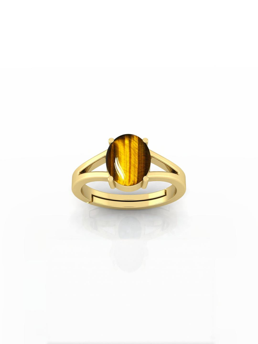8.25 Ratti Yellow Crystal Natural Tiger's Eye Adjustable Ring Certified Stone for Men and Women