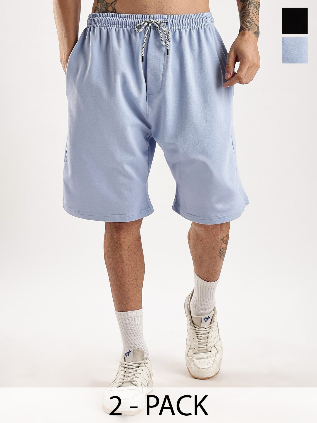 Aerio Men Pack of 2 Relaxed Fit Mid-Rise Oversized Cotton Shorts