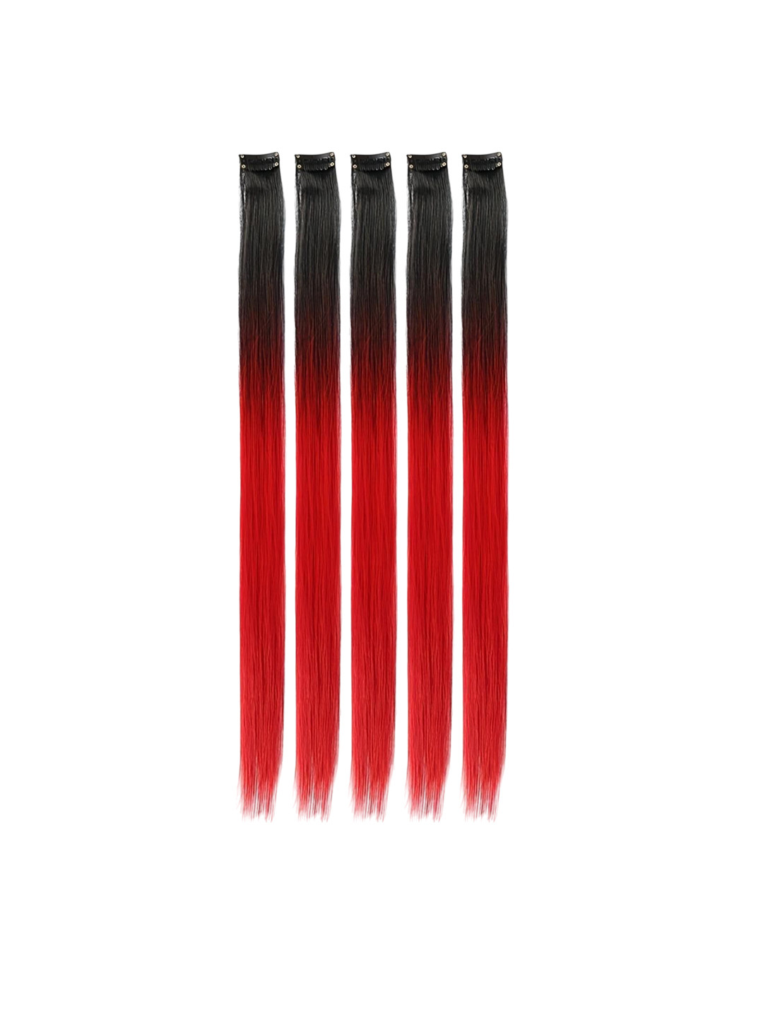 CHANDERKASH Set Of 5 Clip In Straight Locks Hair Extension- Black To Grey- 20 Inch