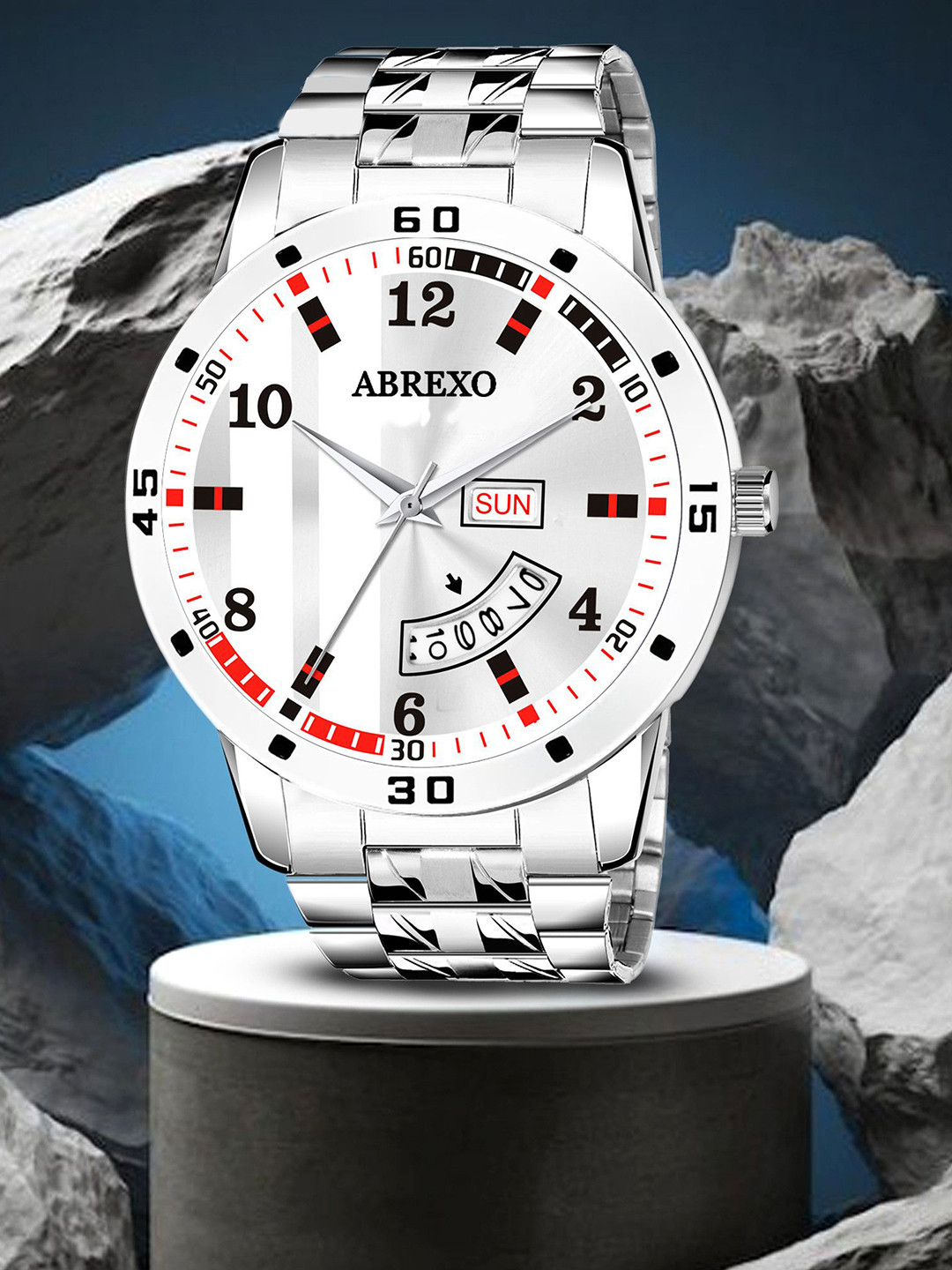Abrexo Men Printed Dial & Stainless Steel Straps Analogue Watches Abx2978-Silver Day & Date Watch