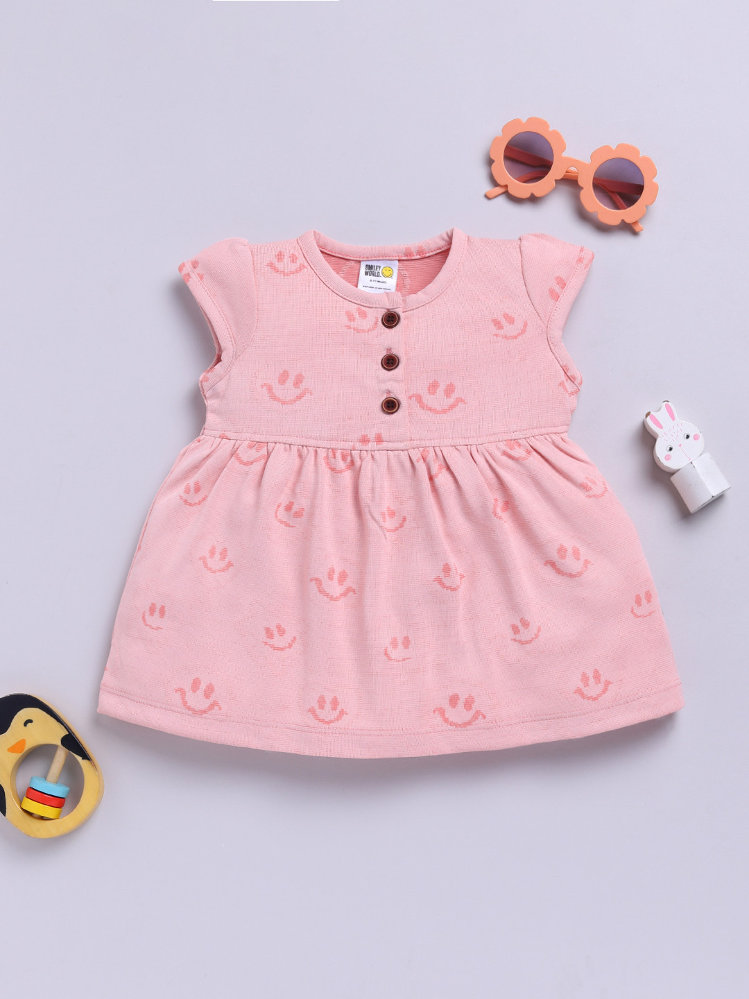 YK X Tinyo Girls Printed Flutter Sleeve A-Line Dress