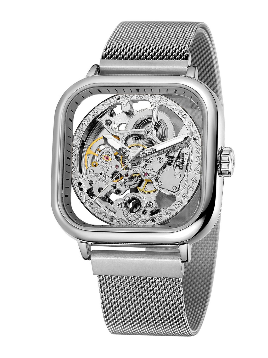 FORSINING Automatic Mechanical Skeleton Transparent Analog Mesh Steel Band Men Watch