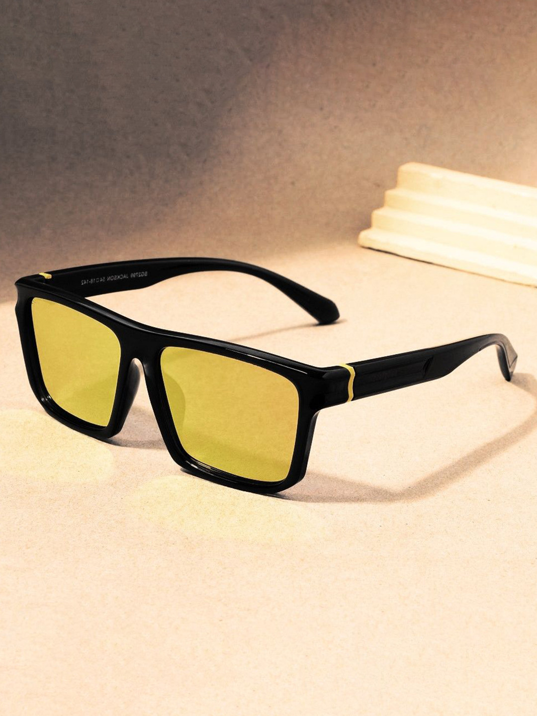 Eyedens Unisex Square Sunglasses With  UV Protected Lens Okono_Blk-To-Ylow