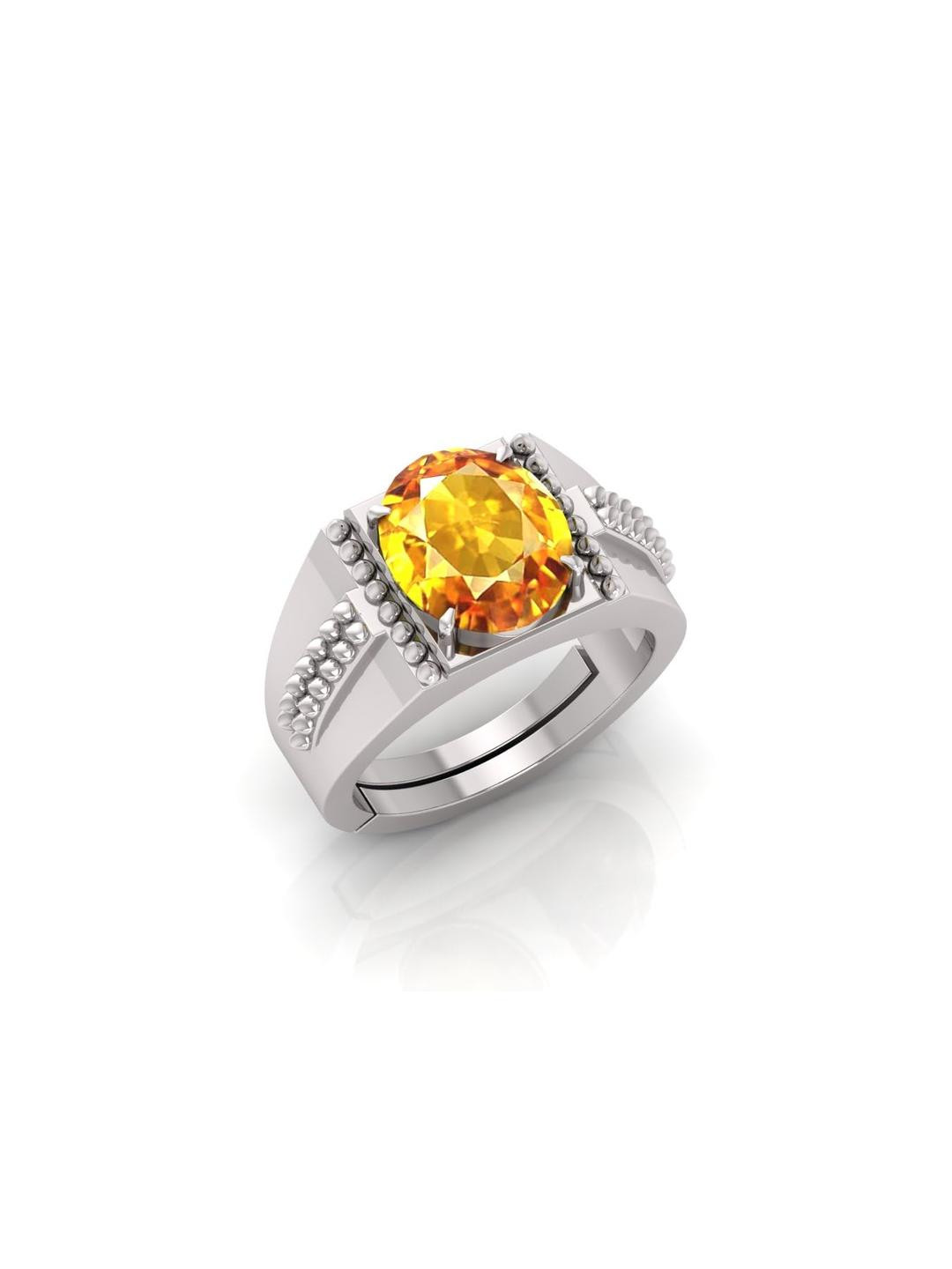 10.25 Ratti Pukhraj Stone Original Certified Yellow Sapphire Gemstone Silver Plated