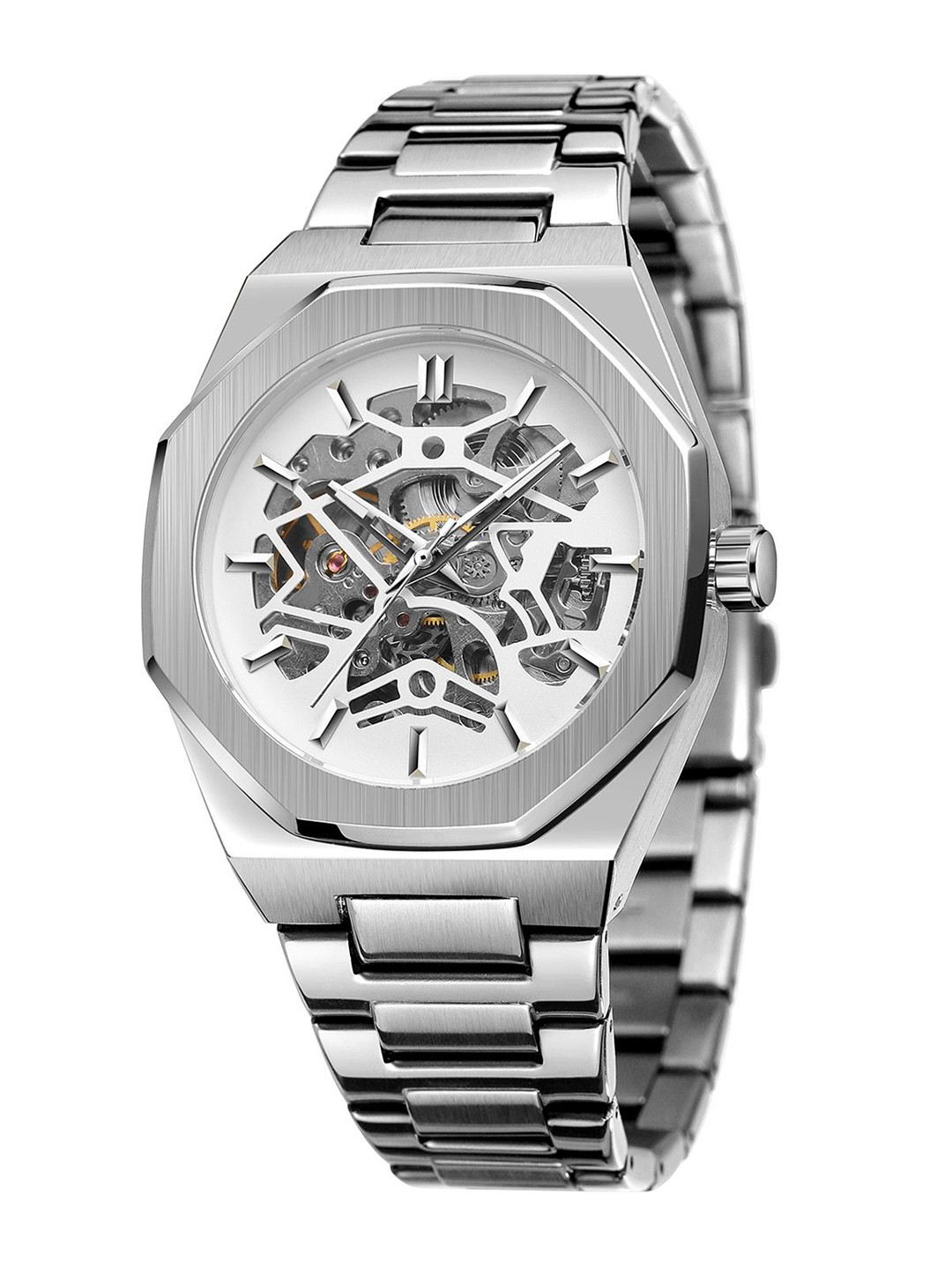 FORSINING Men Automatic Skeleton Mechanical Watch with Stainless Steel Strap
