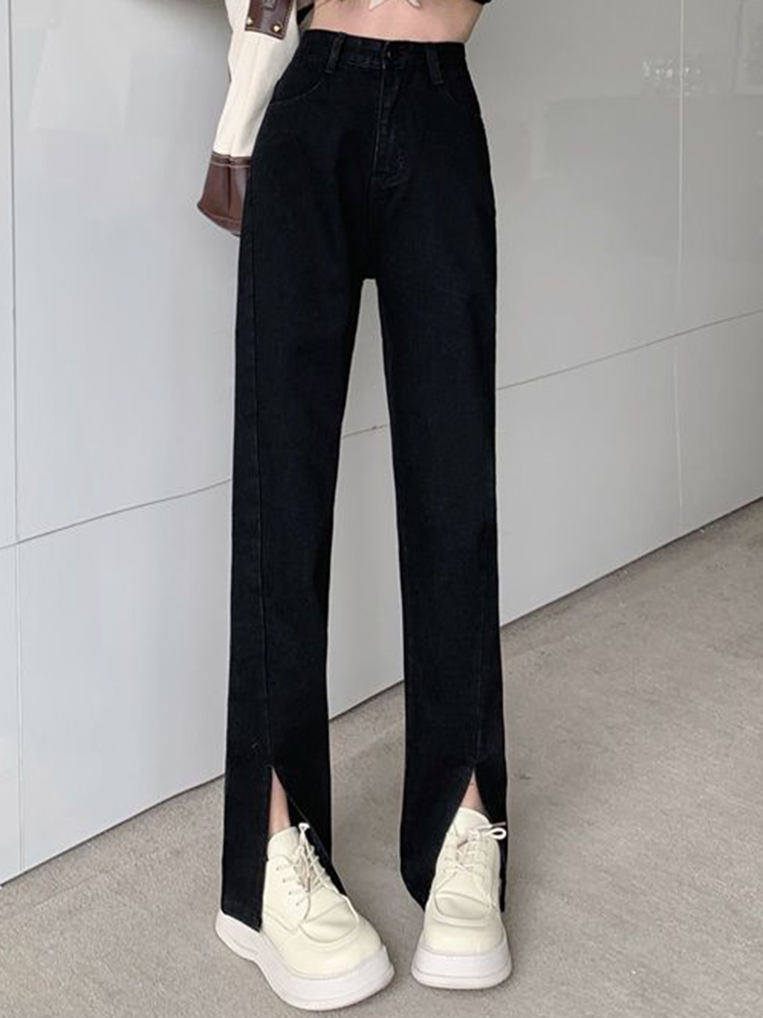 StyleCast Women Straight Fit High-Rise Dark Black Jeans