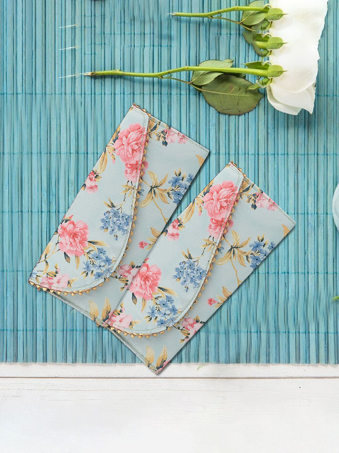 Kuber Industries Set Of 2 Floral Printed Envelopes For Gifting Money With Button